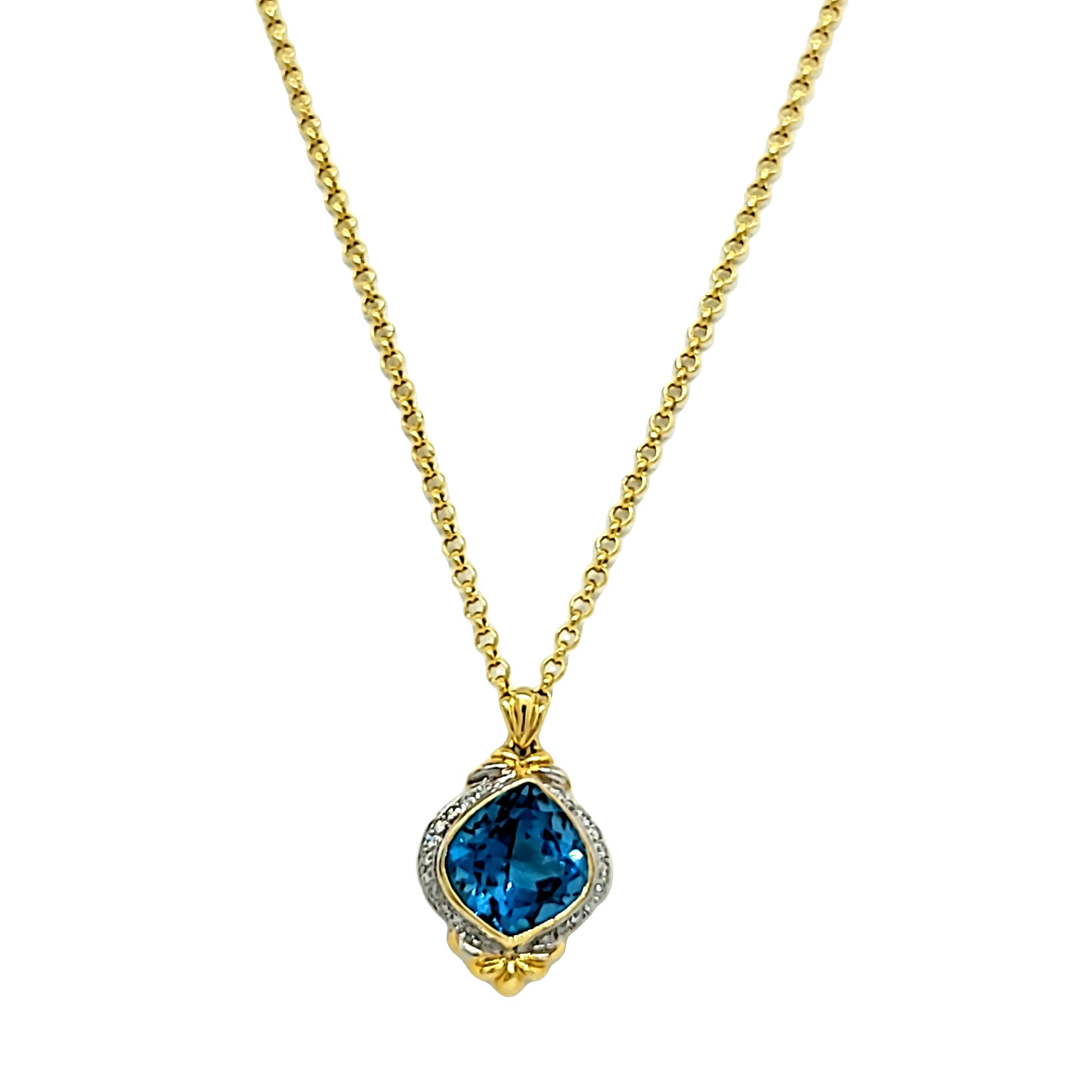 14K Yellow Gold Blue Topaz Diamond Pendant 52001976 | Shin Brothers* 14K Yellow Gold Blue Topaz Diamond Pendant 52001976 | Shin Brothers*