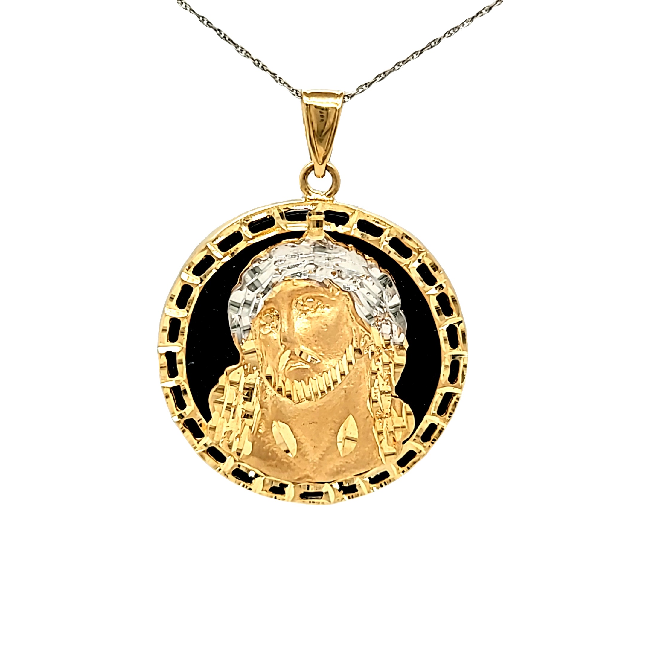 14K Two Tone Gold Onyx Christ Head Pendant 52002224 | Shin Brothers* 14K Two Tone Gold Onyx Christ Head Pendant 52002224 | Shin Brothers*