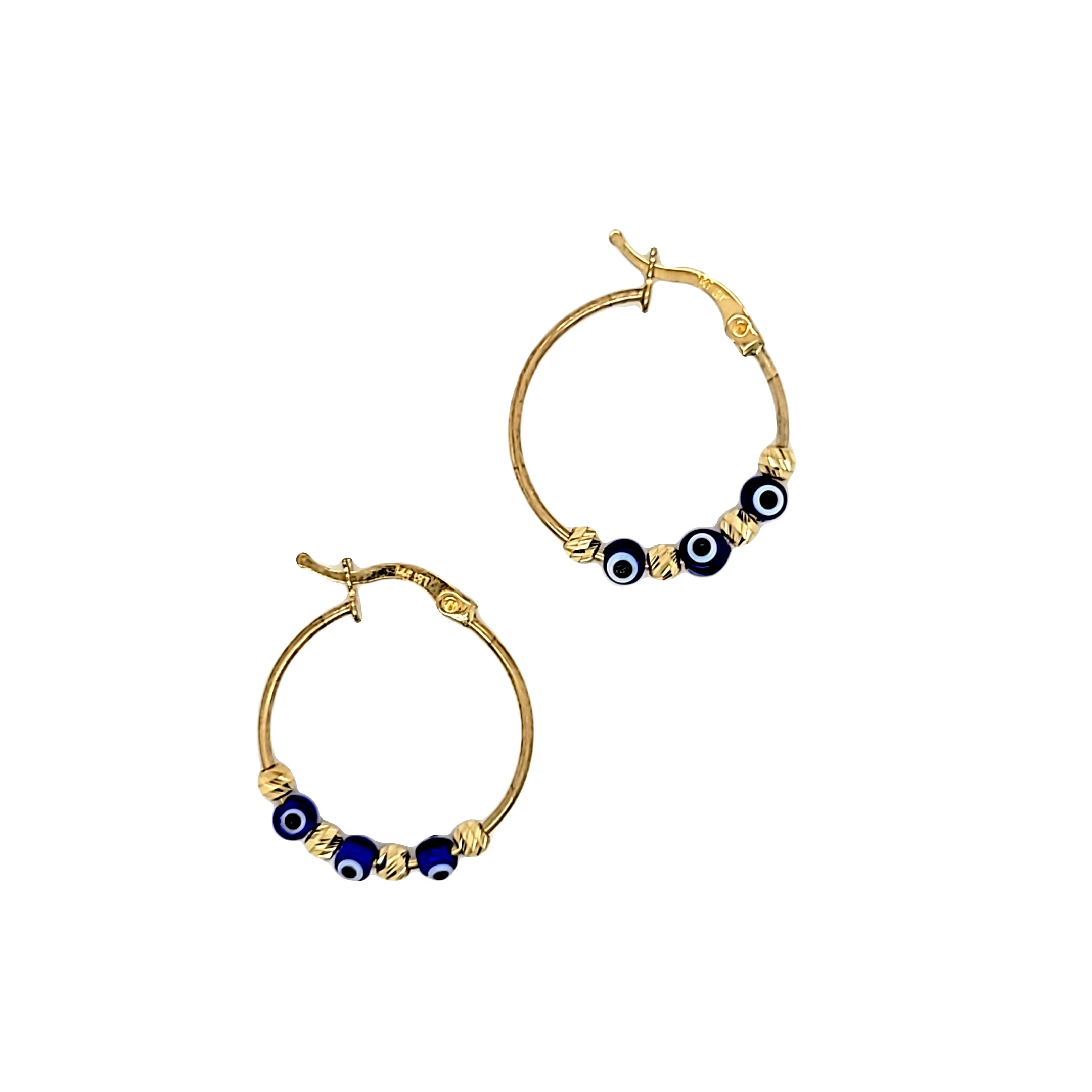 14K Yellow Gold Evil Eye Bead Hoop Earrings 42003313 | Shin Brothers*