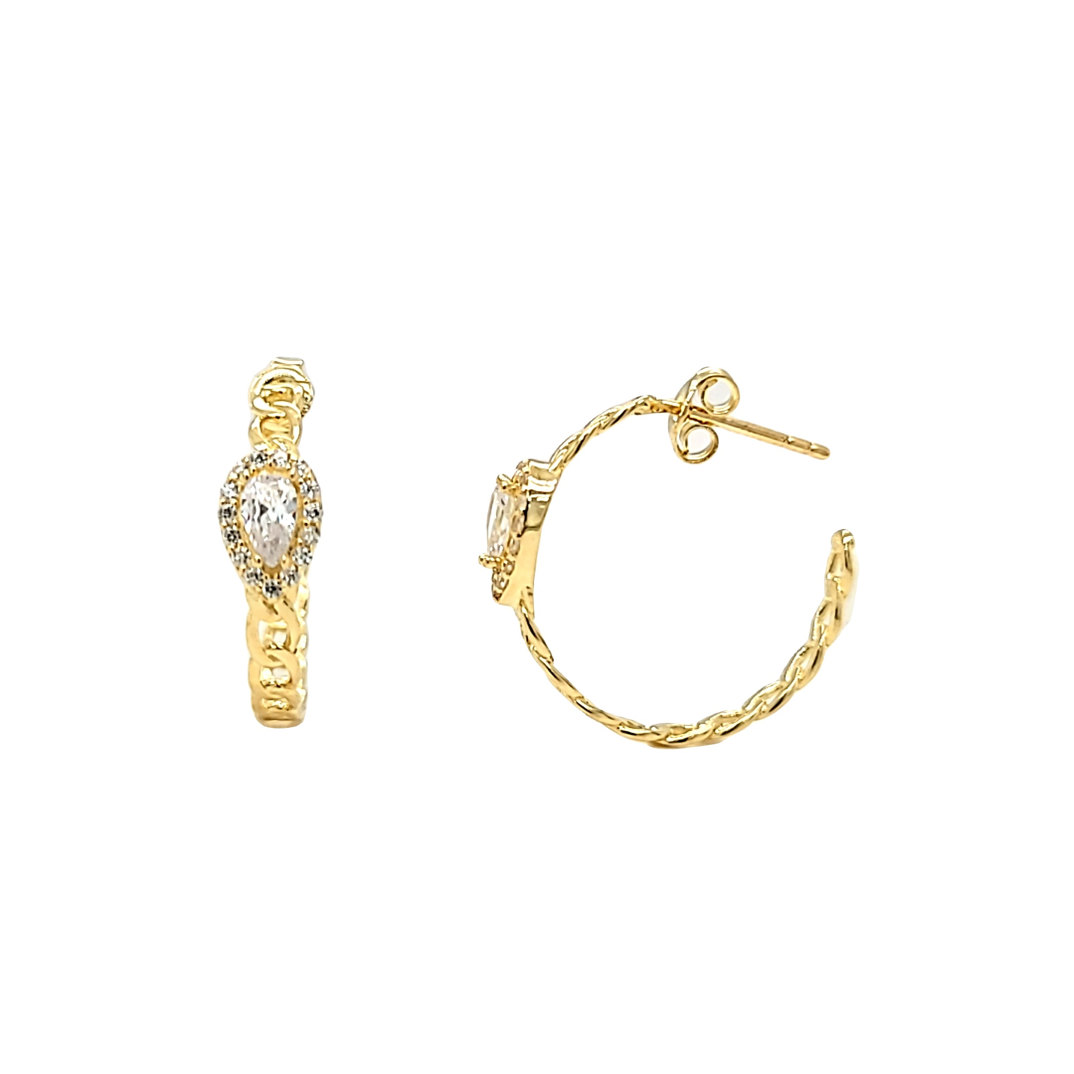 14K Yellow Gold Pear Cut CZ Cable Link Half Hoop Earrings 42003312 | Shin Brothers* 14K Yellow Gold Pear Cut CZ Cable Link Half Hoop Earrings 42003312 | Shin Brothers*