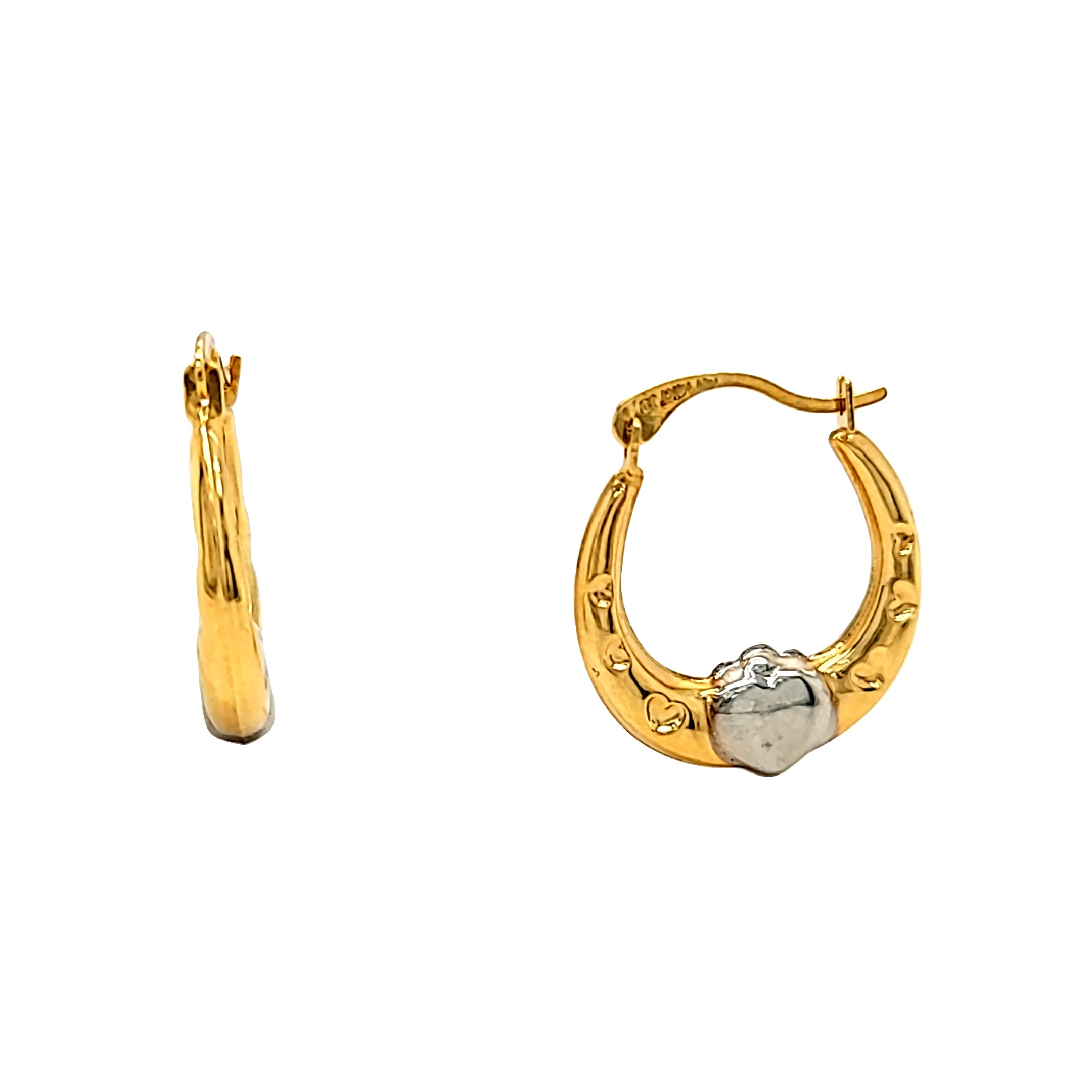 14K Two Tone Gold Heart Hoop Earrings 40003021 | Shin Brothers*