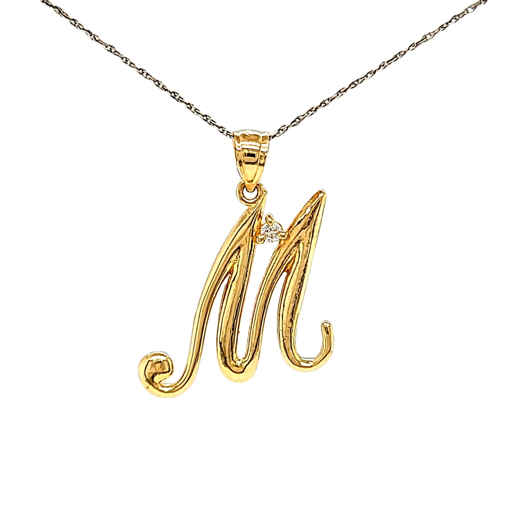 14K Yellow Gold CZ Cursive 