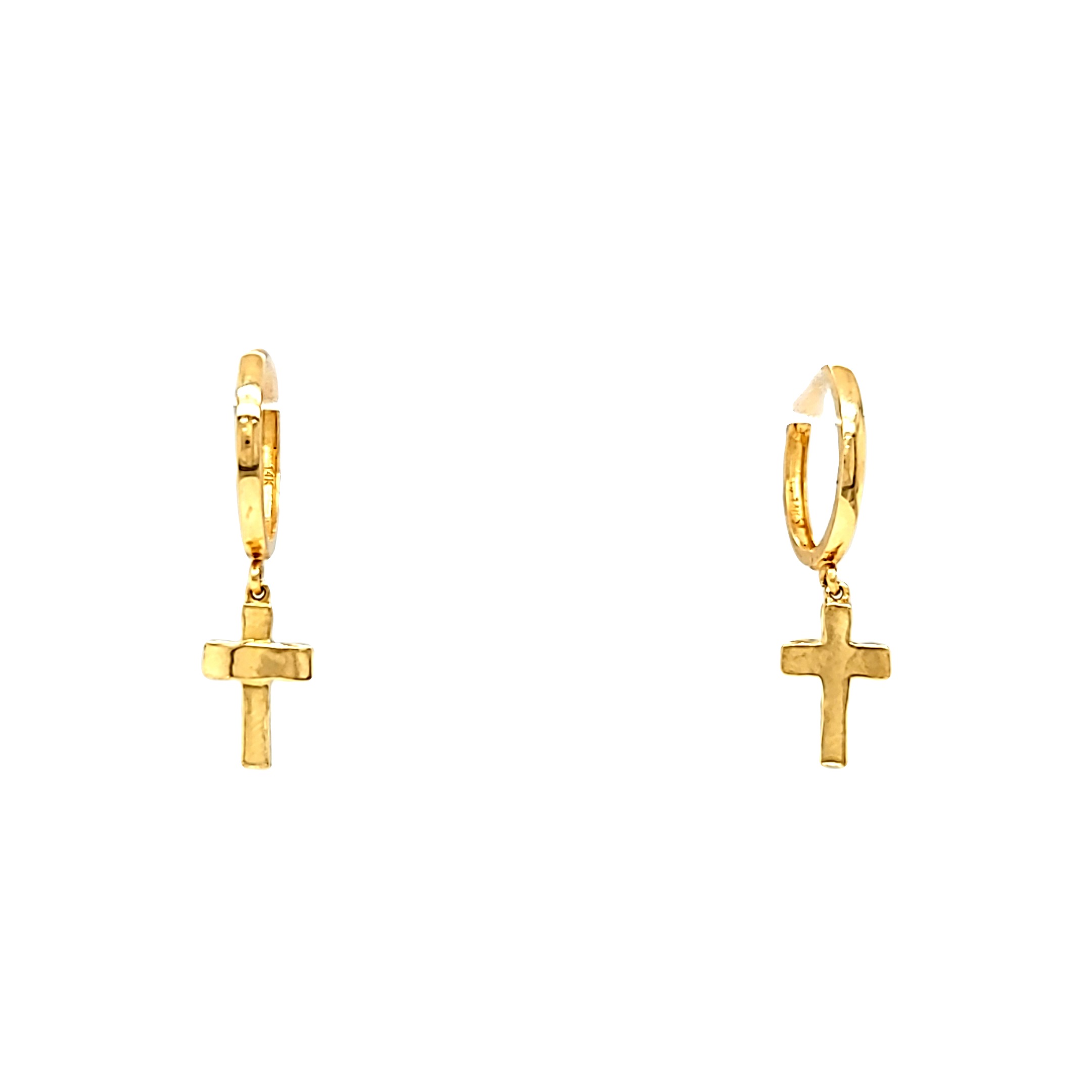 14K Yellow Gold Cross Huggie Earrings 40003027 | Shin Brothers*
