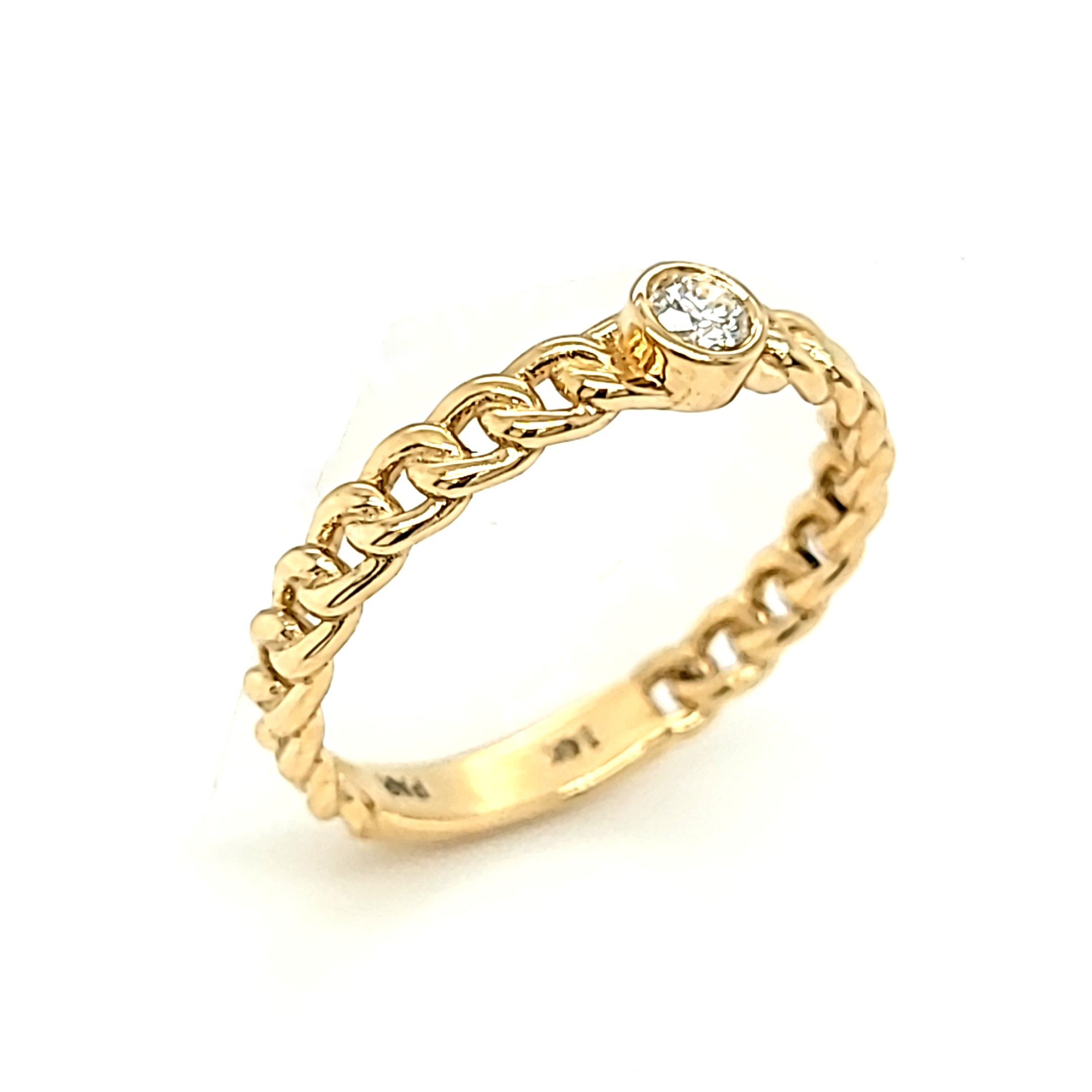 14K Yellow Gold Solitaire Diamond Bezel Chain Link Ring 11006817 | Shin Brothers*