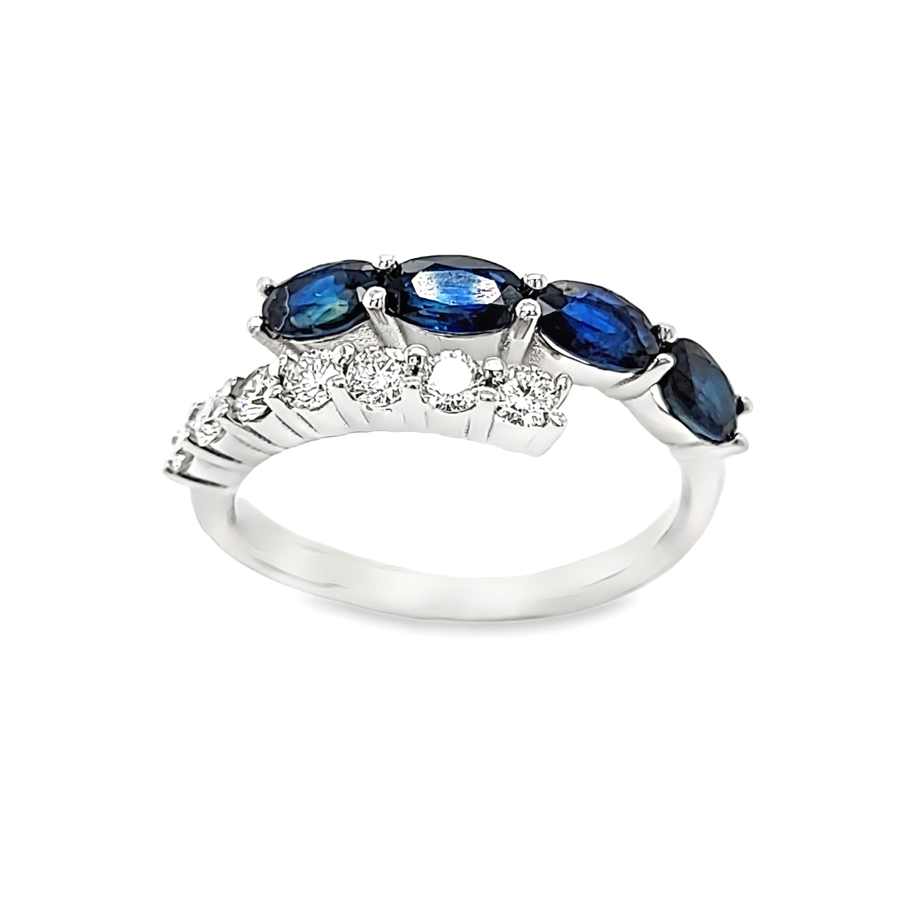 14K White Gold Sapphire Diamond Bypass Ring 12002985 | Shin Brothers* 14K White Gold Sapphire Diamond Bypass Ring 12002985 | Shin Brothers*