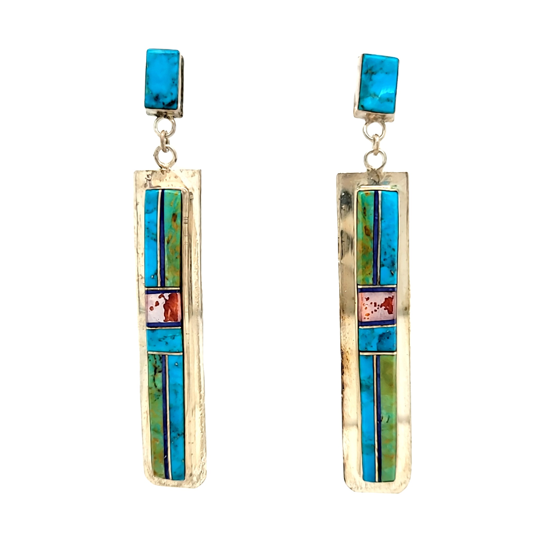 Sterling Silver Hanging Turquoise Bar Earrings 84010832 | Shin Brothers* Sterling Silver Hanging Turquoise Bar Earrings 84010832 | Shin Brothers*