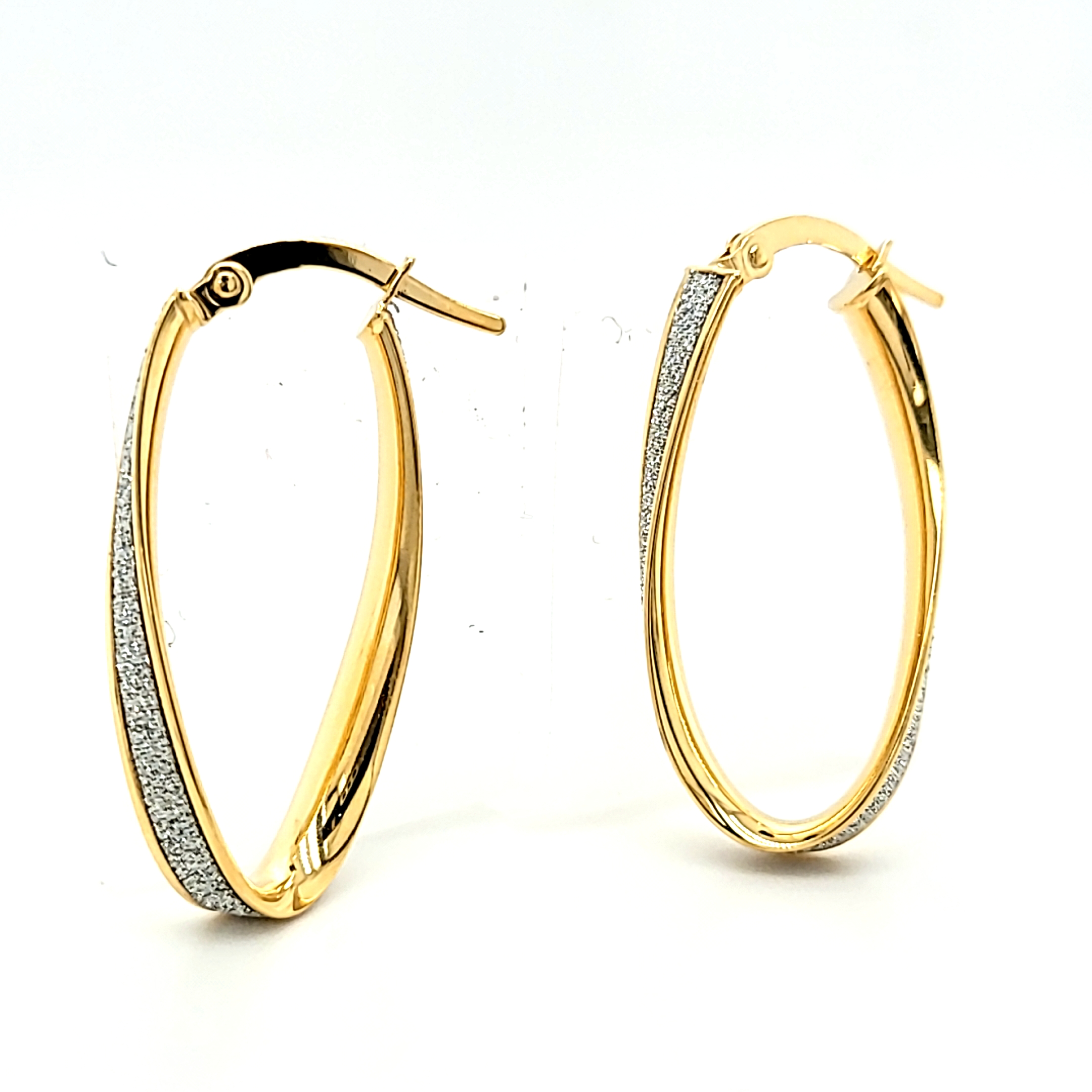 14K Two Tone Gold Sparkle Front Twisted Oval Hoop Earrings 40003071 | Shin Brothers*