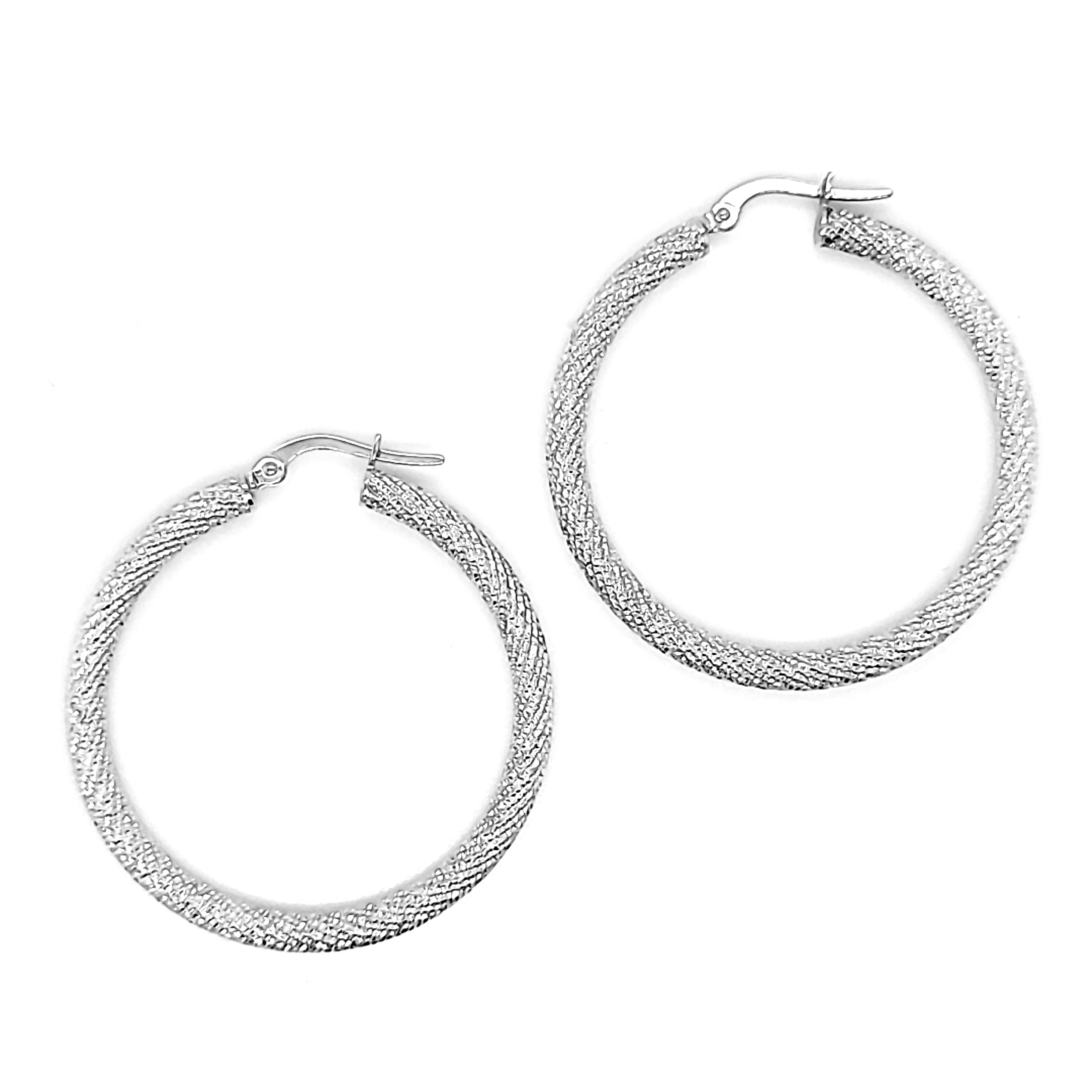 14K White Gold Laser Cut Hoop Earrings 40003066 | Shin Brothers*