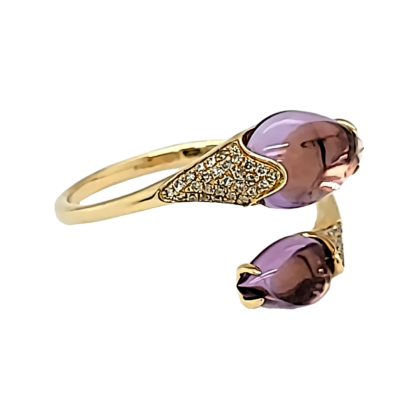 14K Yellow Gold Amethyst and Diamond Bypass Ring 12003023 | Shin Brothers* 14K Yellow Gold Amethyst and Diamond Bypass Ring 12003023 | Shin Brothers*