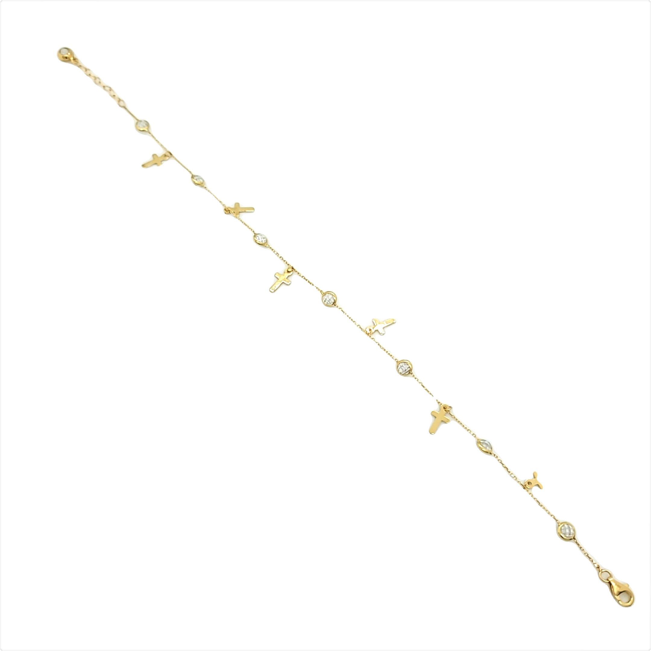 14K Yellow Gold 10" Cross Cubic Zirconia Anklet 22000109 | Shin Brothers* 
