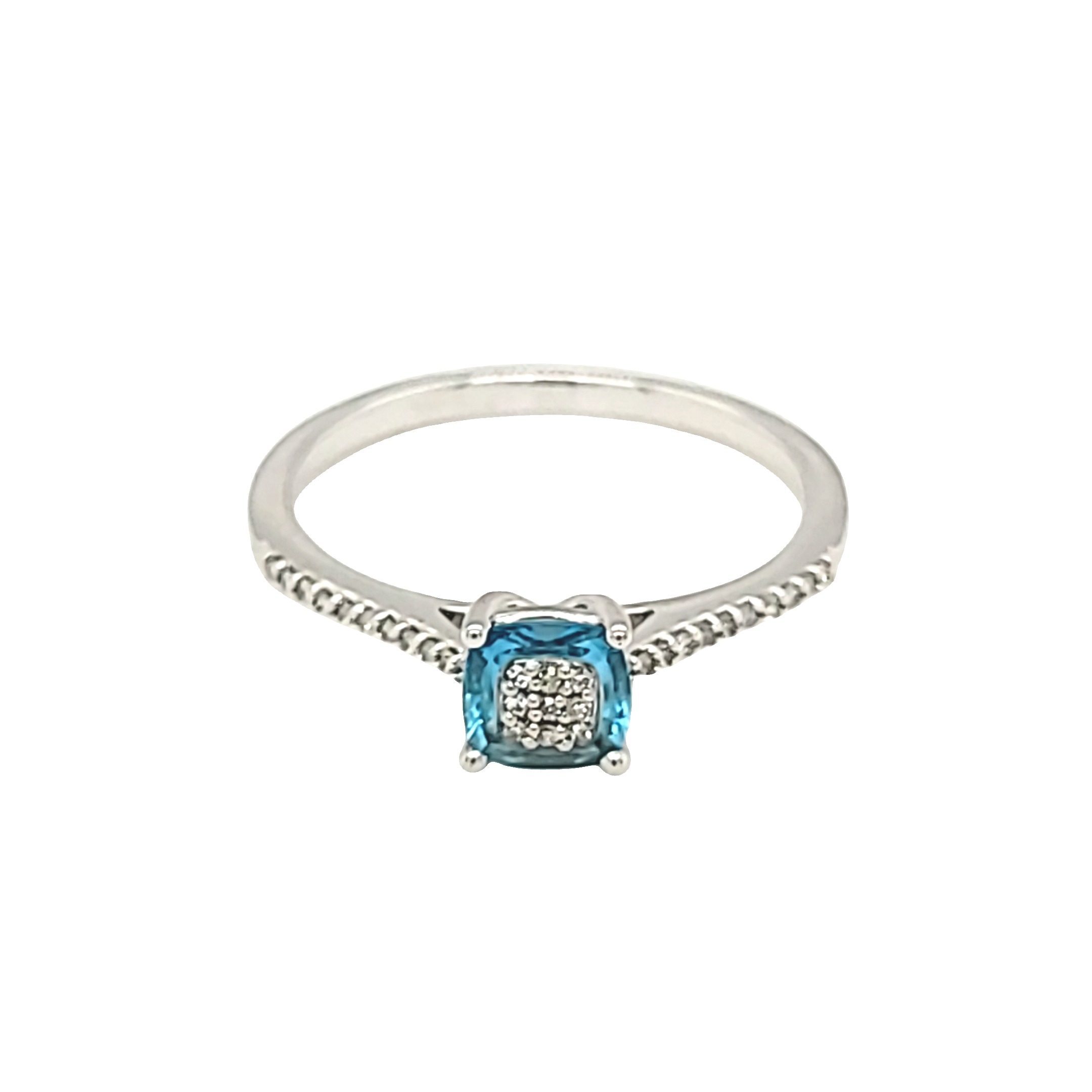 14K White Gold Blue Topaz and Diamond Ring 12003030 | Shin Brothers* 14K White Gold Blue Topaz and Diamond Ring 12003030 | Shin Brothers*