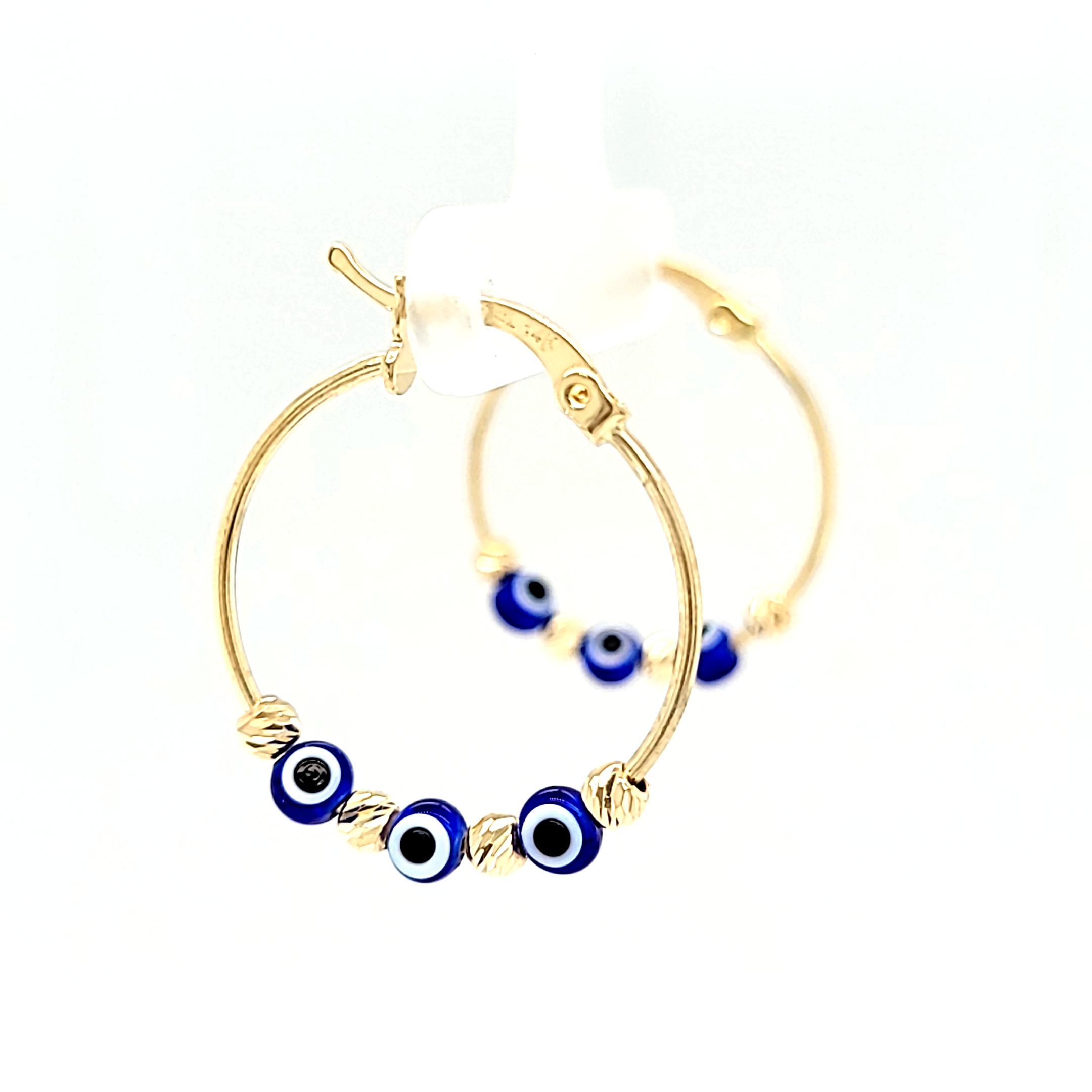 14K Yellow Gold Dark Blue Evil Eye Hoop Earrings 42003331 | Shin Brothers* 14K Yellow Gold Dark Blue Evil Eye Hoop Earrings 42003331 | Shin Brothers*