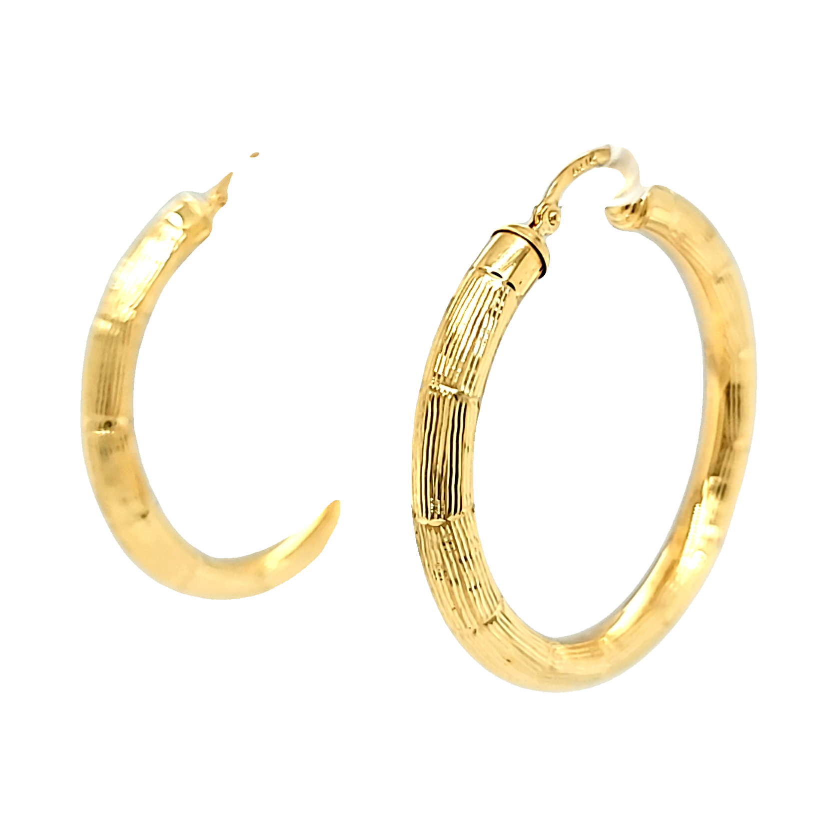 14K Yellow Gold 1.5" Bamboo Hoop Earrings 40003078 | Shin Brothers*