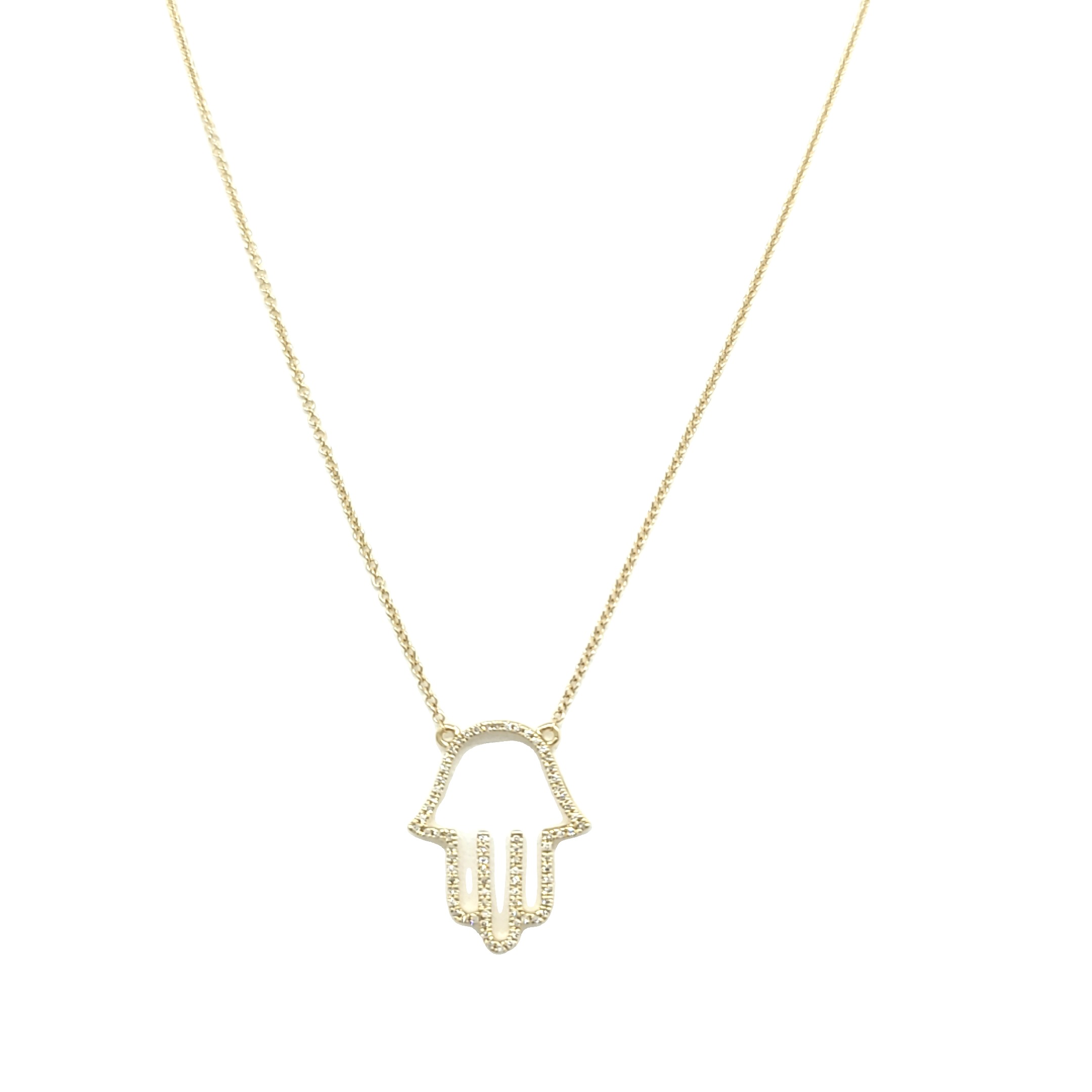 14K Yellow Gold Diamond Hamsa Necklace 31001134 | Shin Brothers*