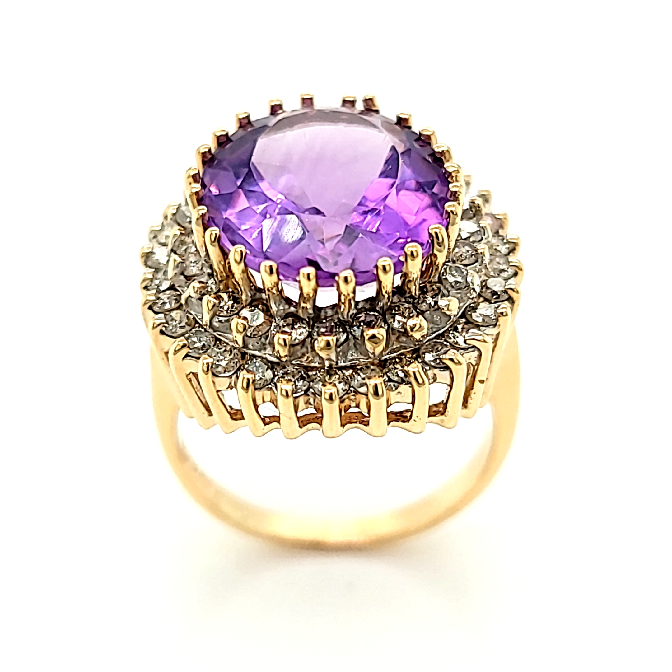 14K Yellow Gold Amethyst Cocktail Ring with Diamond Accents 12003038 | Shin Brothers*