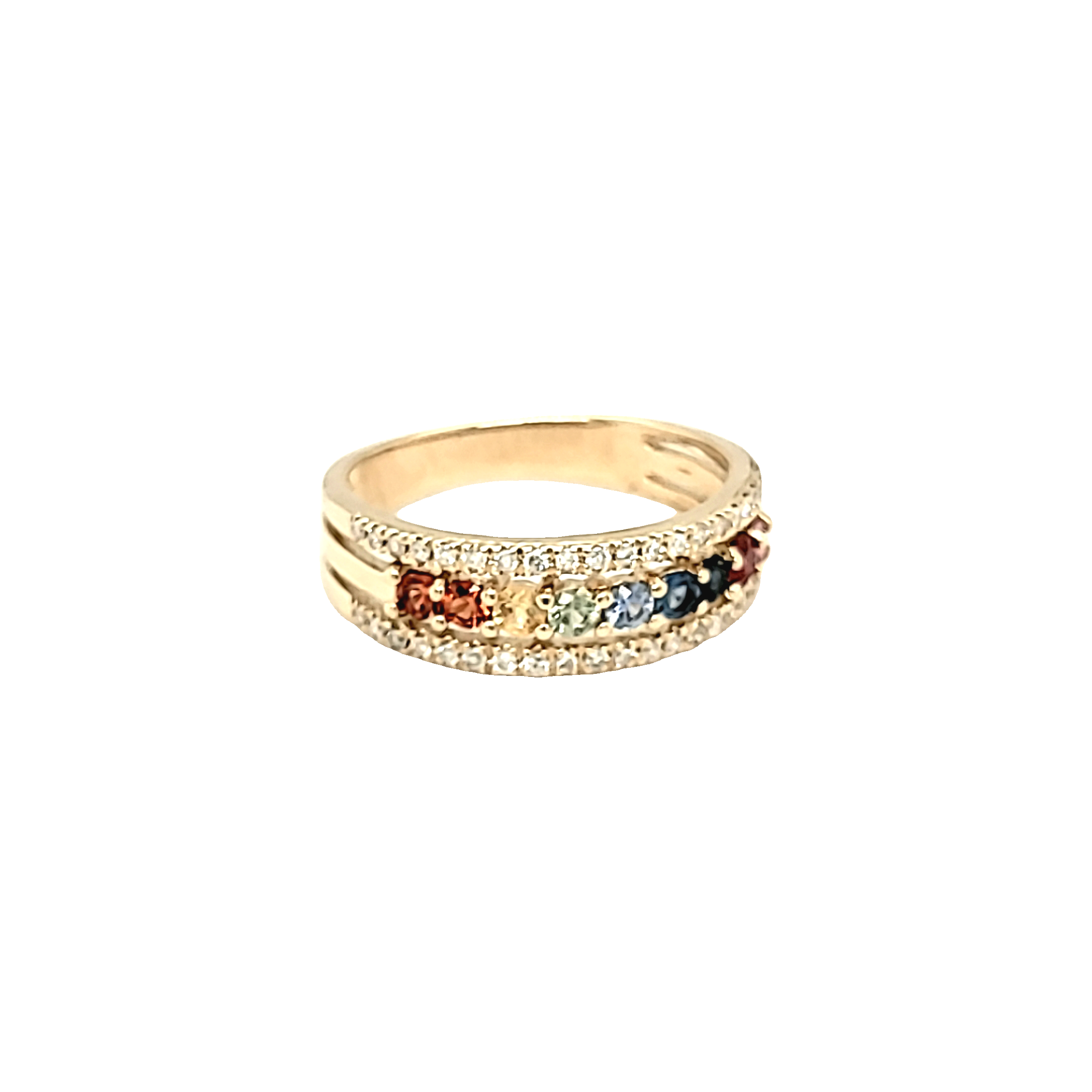 14K Yellow Gold Multicolor Gemstone Band w/ Diamonds 12003061 | Shin Brothers* 14K Yellow Gold Multicolor Gemstone Band w/ Diamonds 12003061 | Shin Brothers*