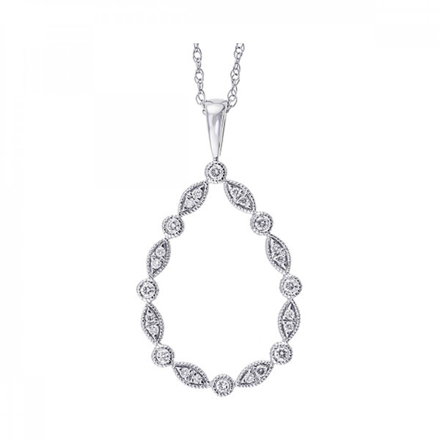 14K White Gold Diamond Drop Pendant With 18" Chain 31001168 | Shin Brothers* 14K White Gold Diamond Drop Pendant With 18" Chain 31001168 | Shin Brothers*
