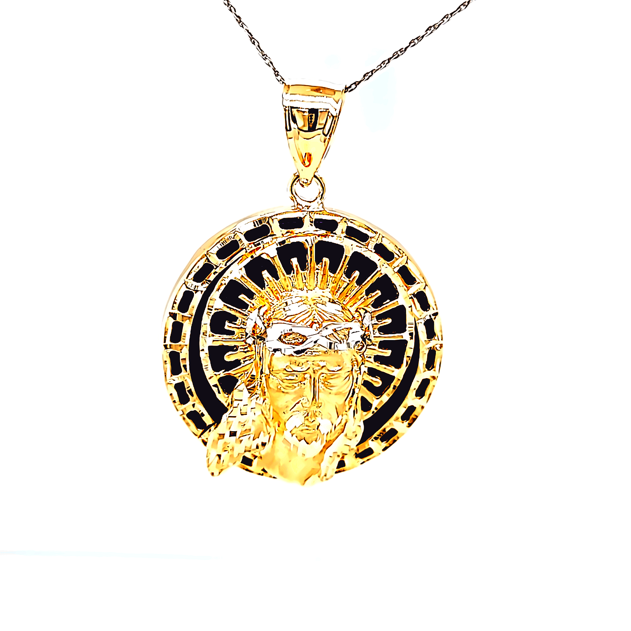 14K White And Yellow Gold Onyx Christ Head Charm 52002253 | Shin Brothers 14K White And Yellow Gold Onyx Christ Head Charm 52002253 | Shin Brothers