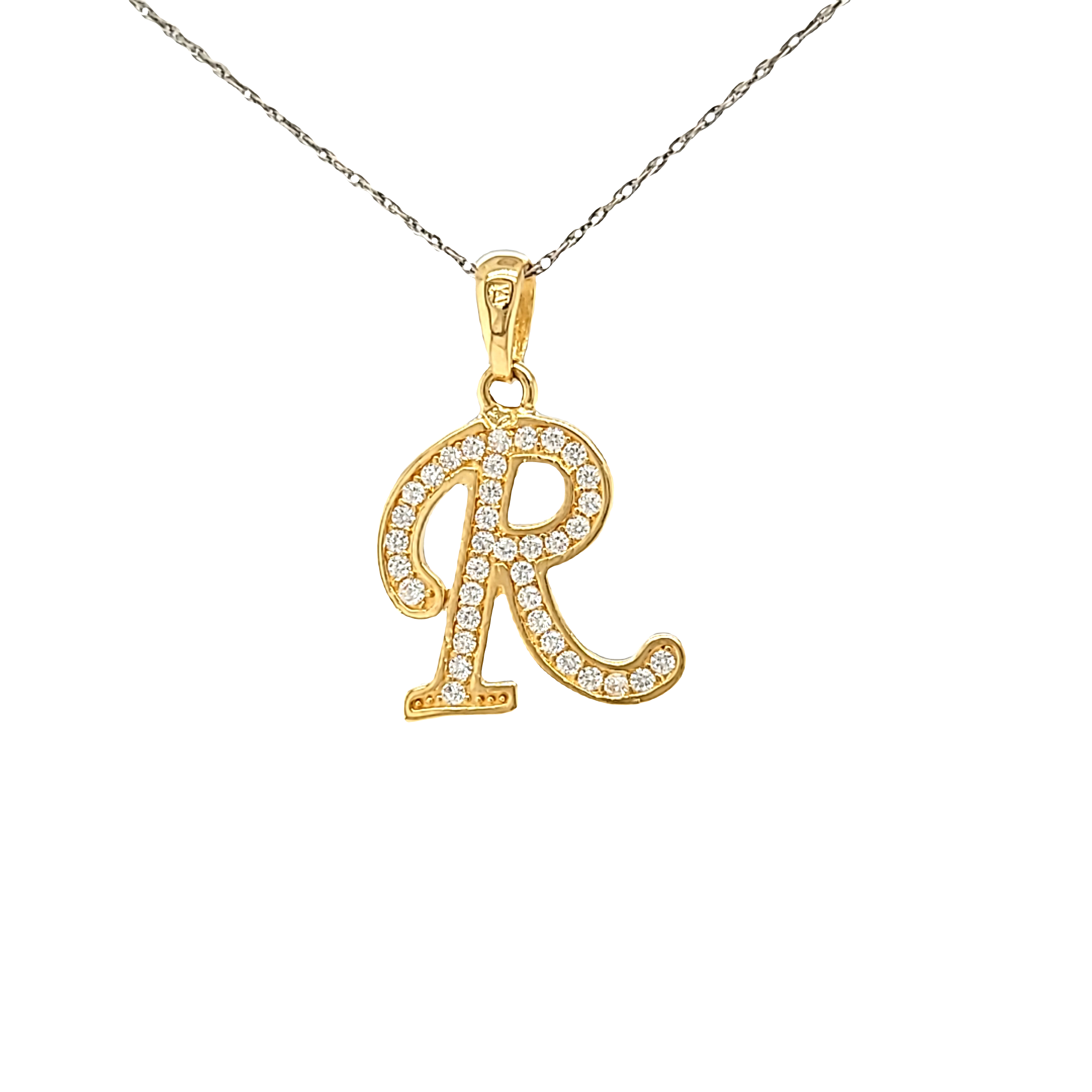 18K Yellow Gold CZ  R Initial Charm 52002276 | Shin Brothers*