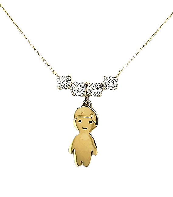 14K Yellow Gold Boy Charm Necklace w/ CZ stones 32000710 | Shin Brothers* 14K Yellow Gold Boy Charm Necklace w/ CZ stones 32000710 | Shin Brothers*