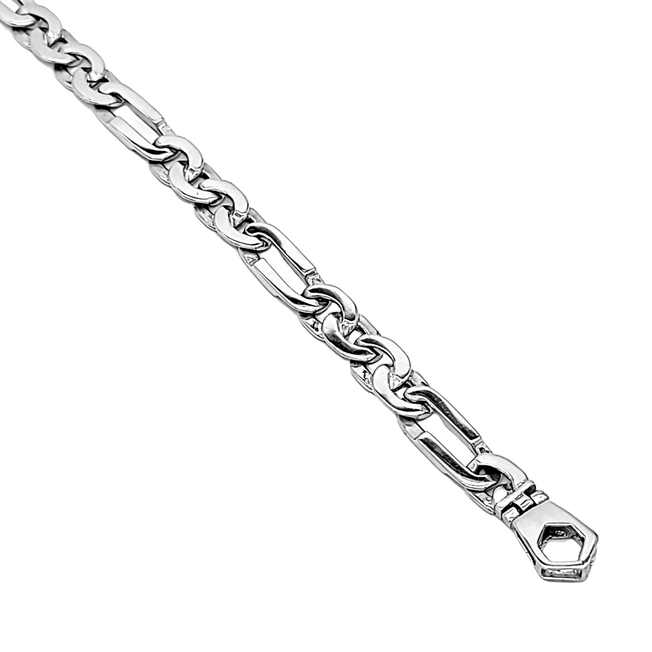 14K White Gold Shiny  Figaro Fancy 7.5mm 8.25" Bracelet 20002064 | Shin Brothers**