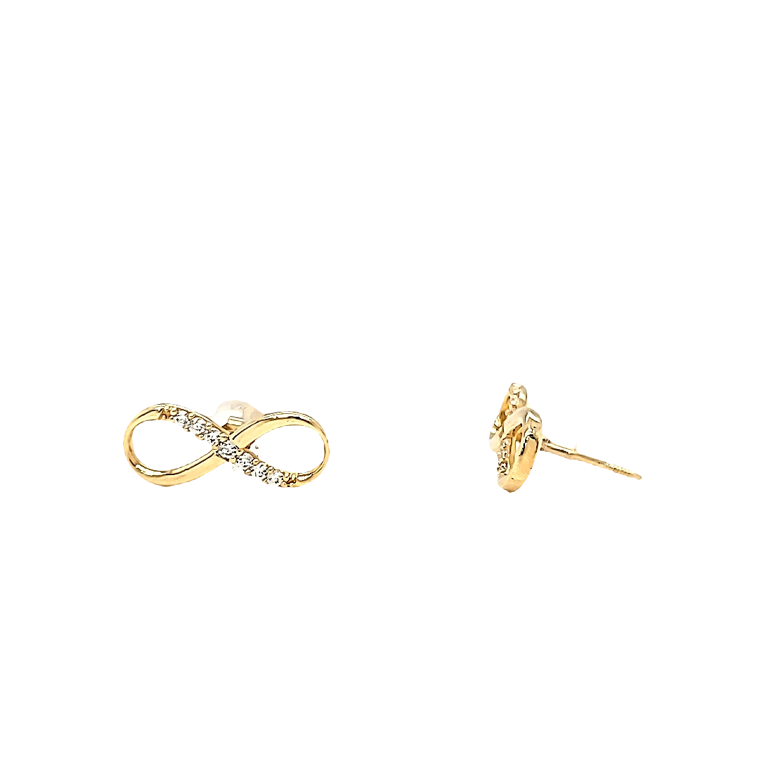14K Yellow Gold CZ Infinity Stud Earrings 42003378 | Shin Brothers* 14K Yellow Gold CZ Infinity Stud Earrings 42003378 | Shin Brothers*