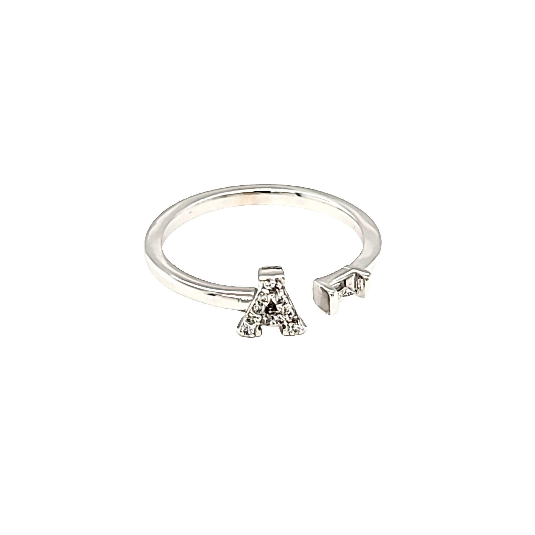 14K White Gold Diamond Initial "A" Open Ring with Setting 11006999 | Shin Brothers* 14K White Gold Diamond Initial "A" Open Ring with Setting 11006999 | Shin Brothers*