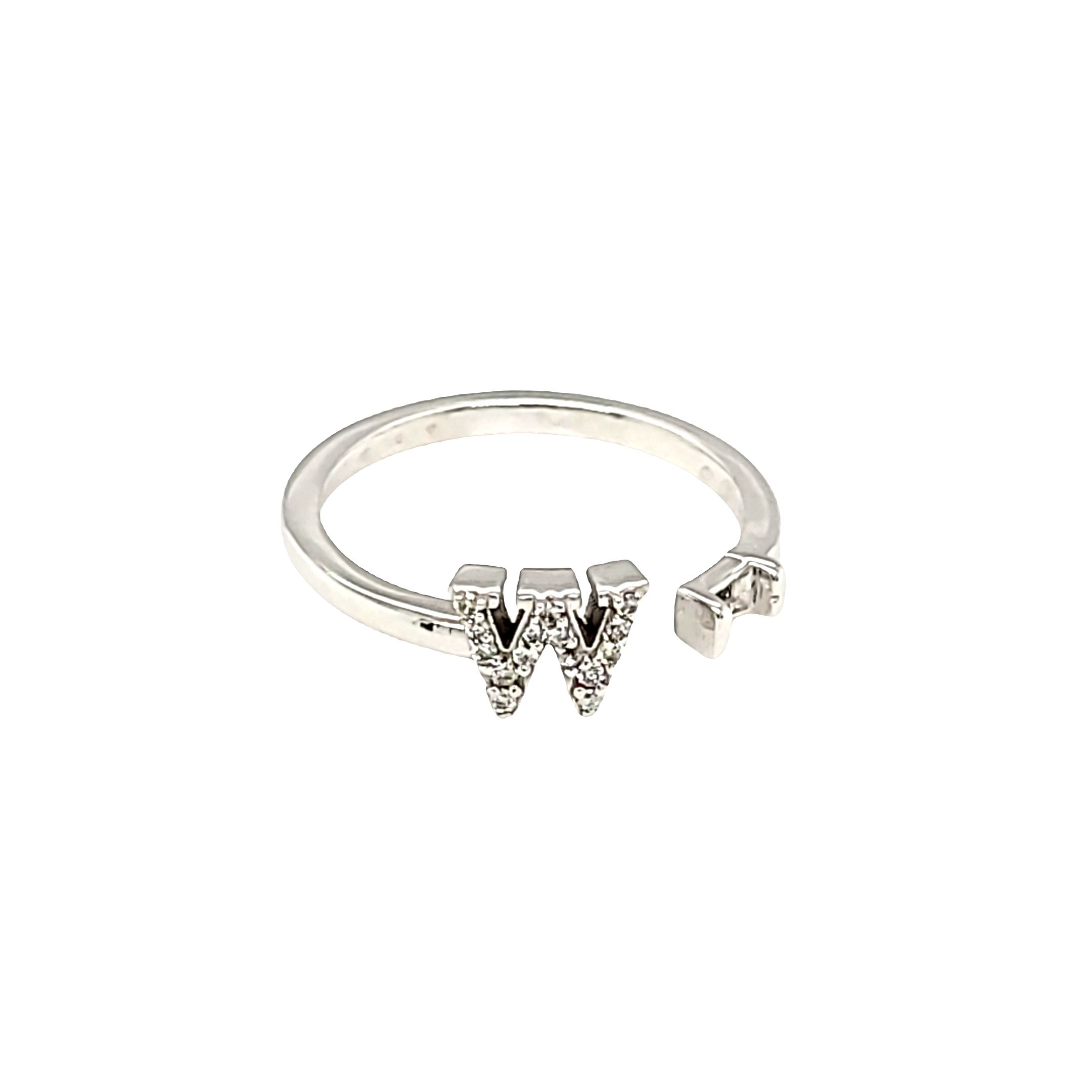 14K White Gold Diamond Initial "W" Open Ring with Setting 11006998 | Shin Brothers* 14K White Gold Diamond Initial "W" Open Ring with Setting 11006998 | Shin Brothers*
