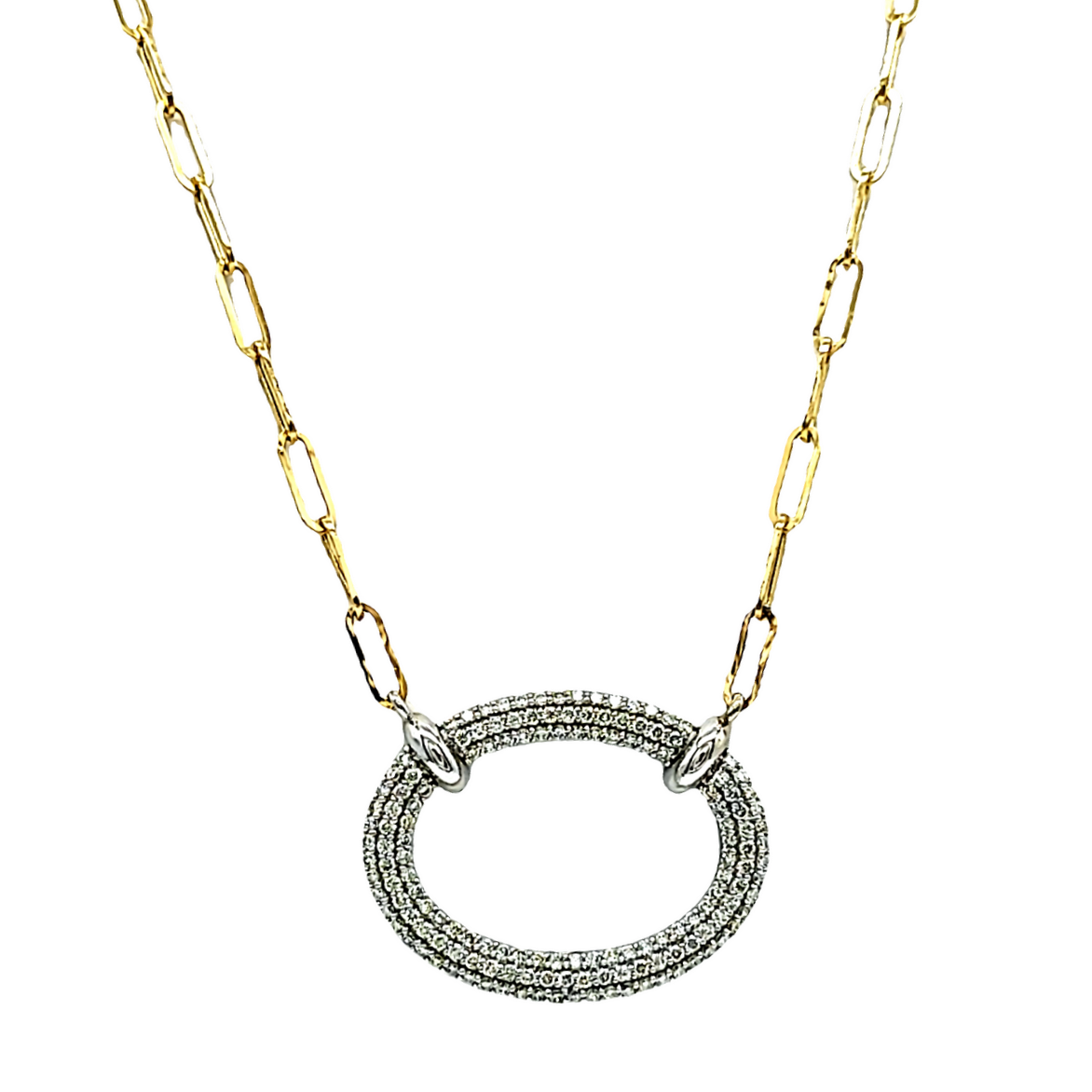 14K Yellow Gold Diamond Oval Pendant  with 19"Paperclip Chain 31001202 | Shin Brothers*