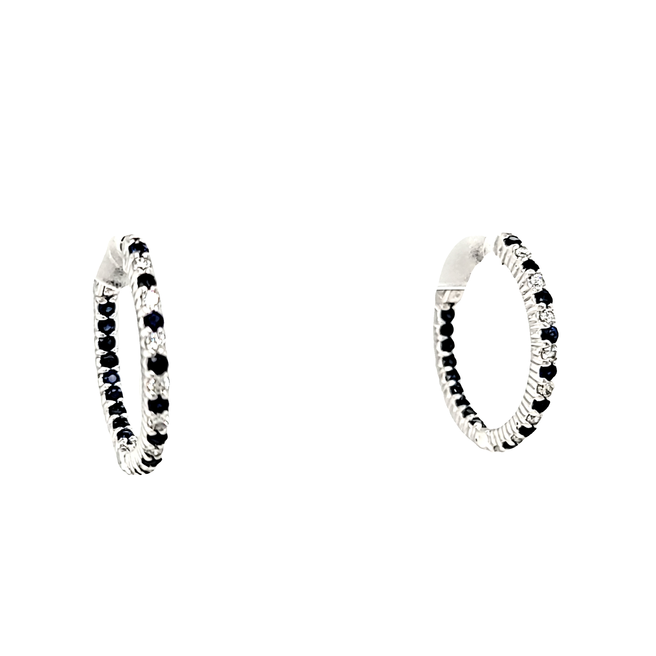 14K White Gold Sapphire and Diamond Huggie Earrings 42003393 | Shin Brothers* 14K White Gold Sapphire and Diamond Huggie Earrings 42003393 | Shin Brothers*