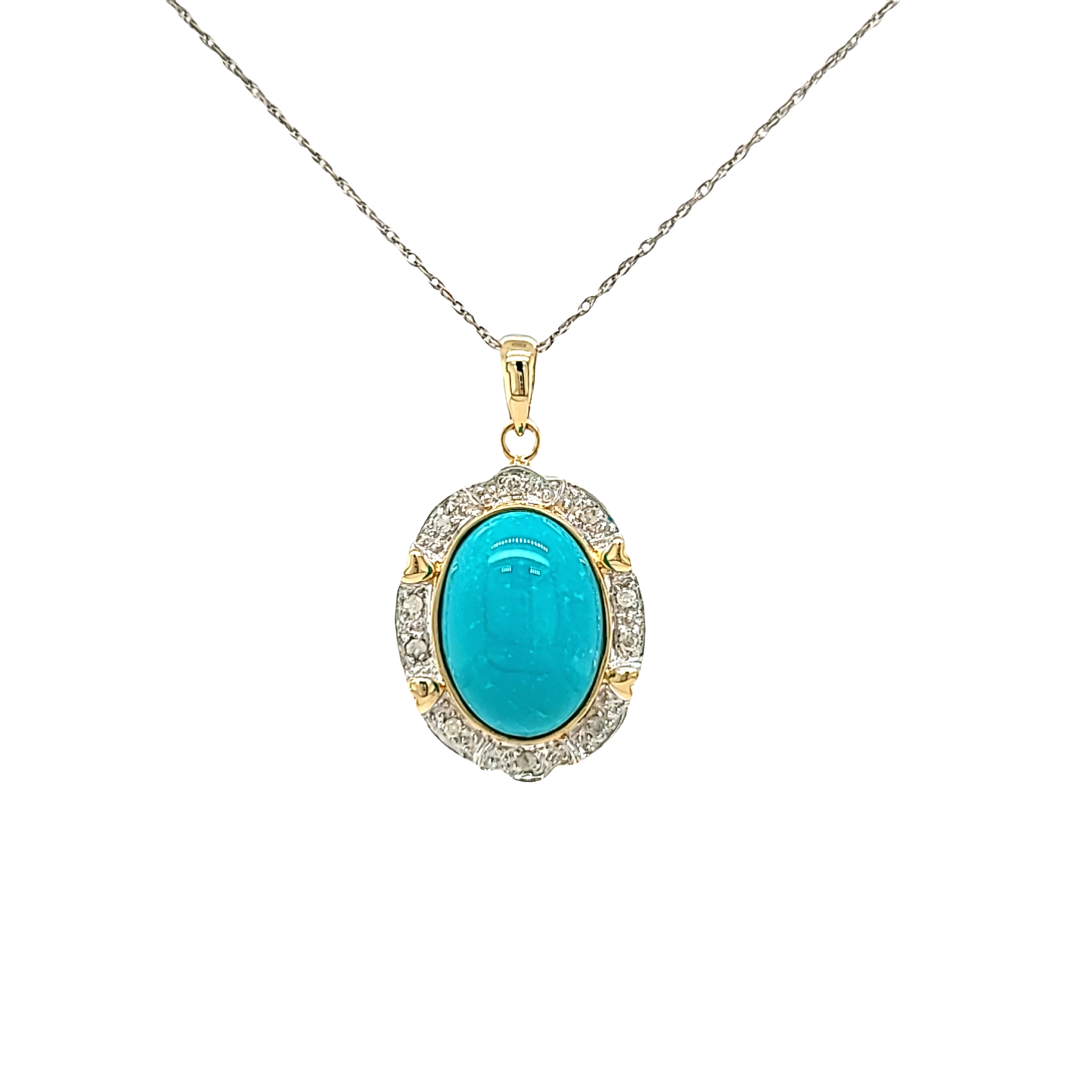 14K Yellow Gold Oval Turquoise Charm with Diamond Accents 52002311 | Shin Brothers* 14K Yellow Gold Oval Turquoise Charm with Diamond Accents 52002311 | Shin Brothers*