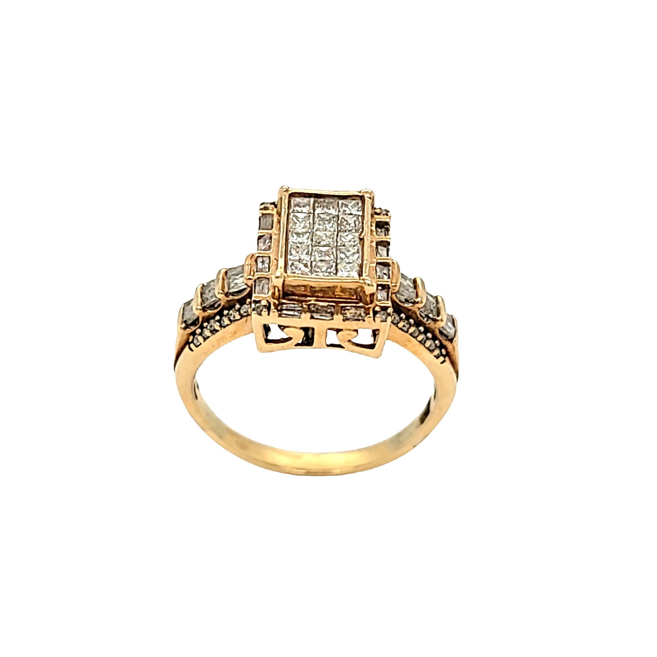 10K Yellow Gold Ornate Diamond Rectangular Ring 19100040 | Shin Brothers*