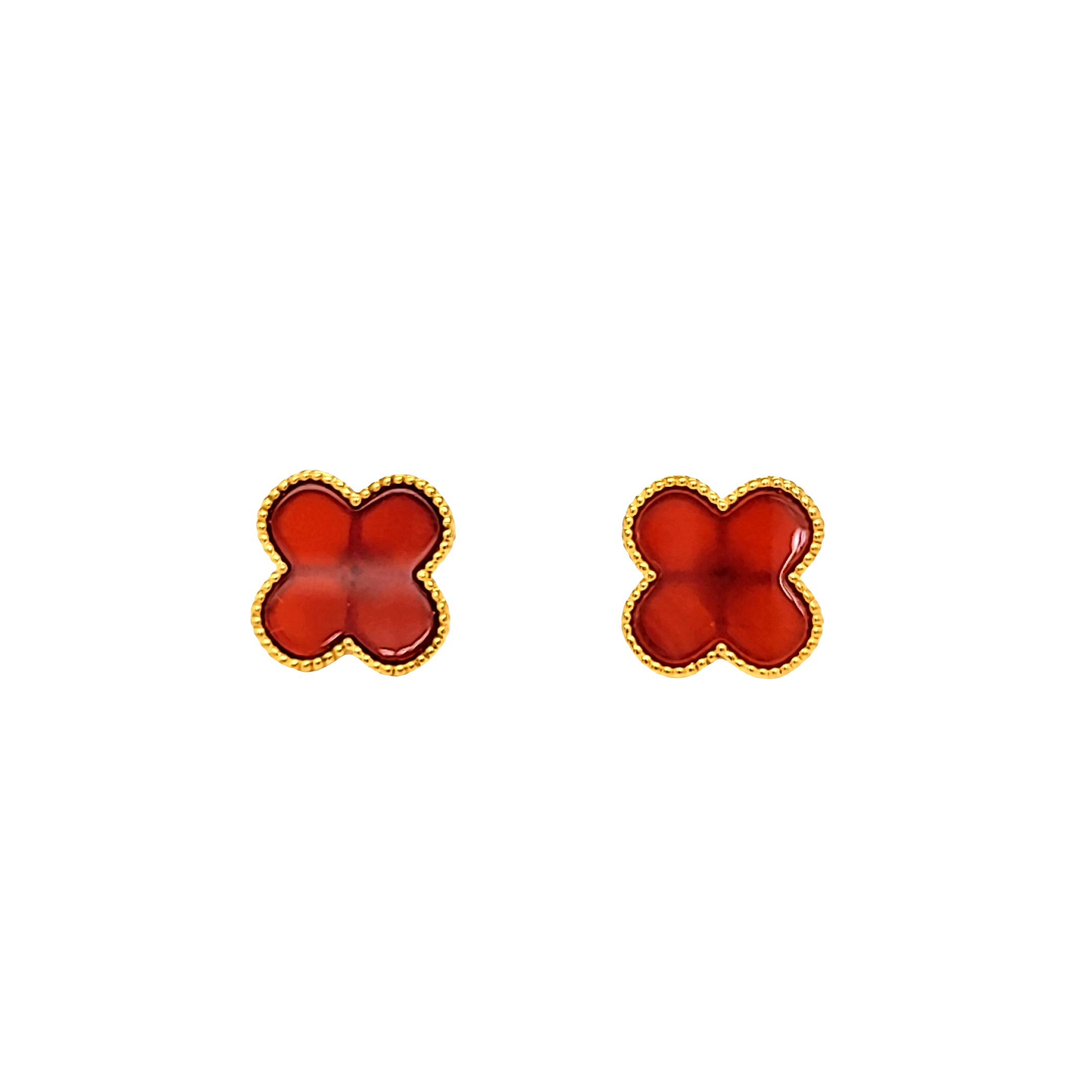 18K Yellow Gold Red Clover Stud Earrings 42003404 | Shin Brothers*