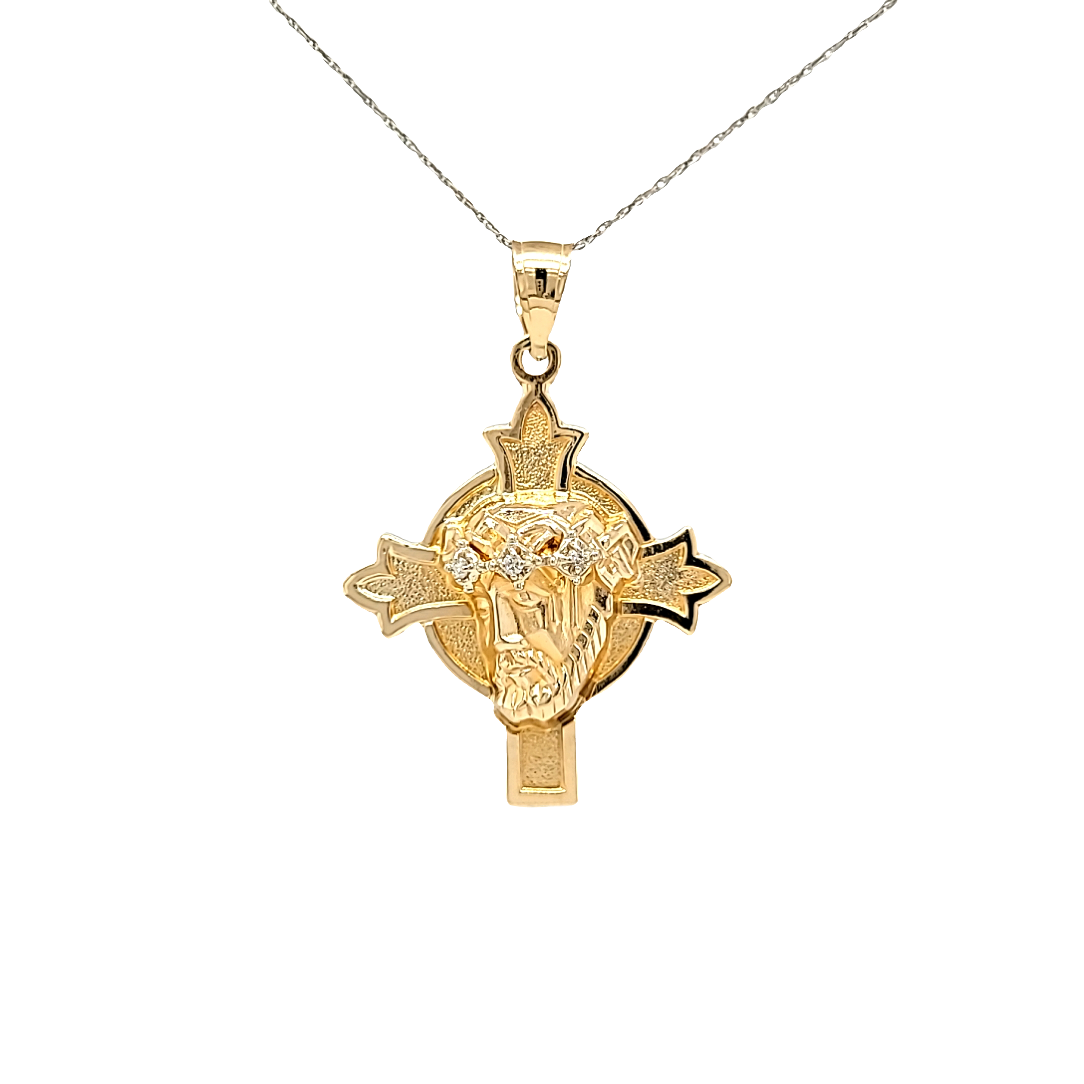 14K Yellow Gold Diamond Christ Head Cross Charm 51002205 | Shin Brothers* 14K Yellow Gold Diamond Christ Head Cross Charm 51002205 | Shin Brothers*