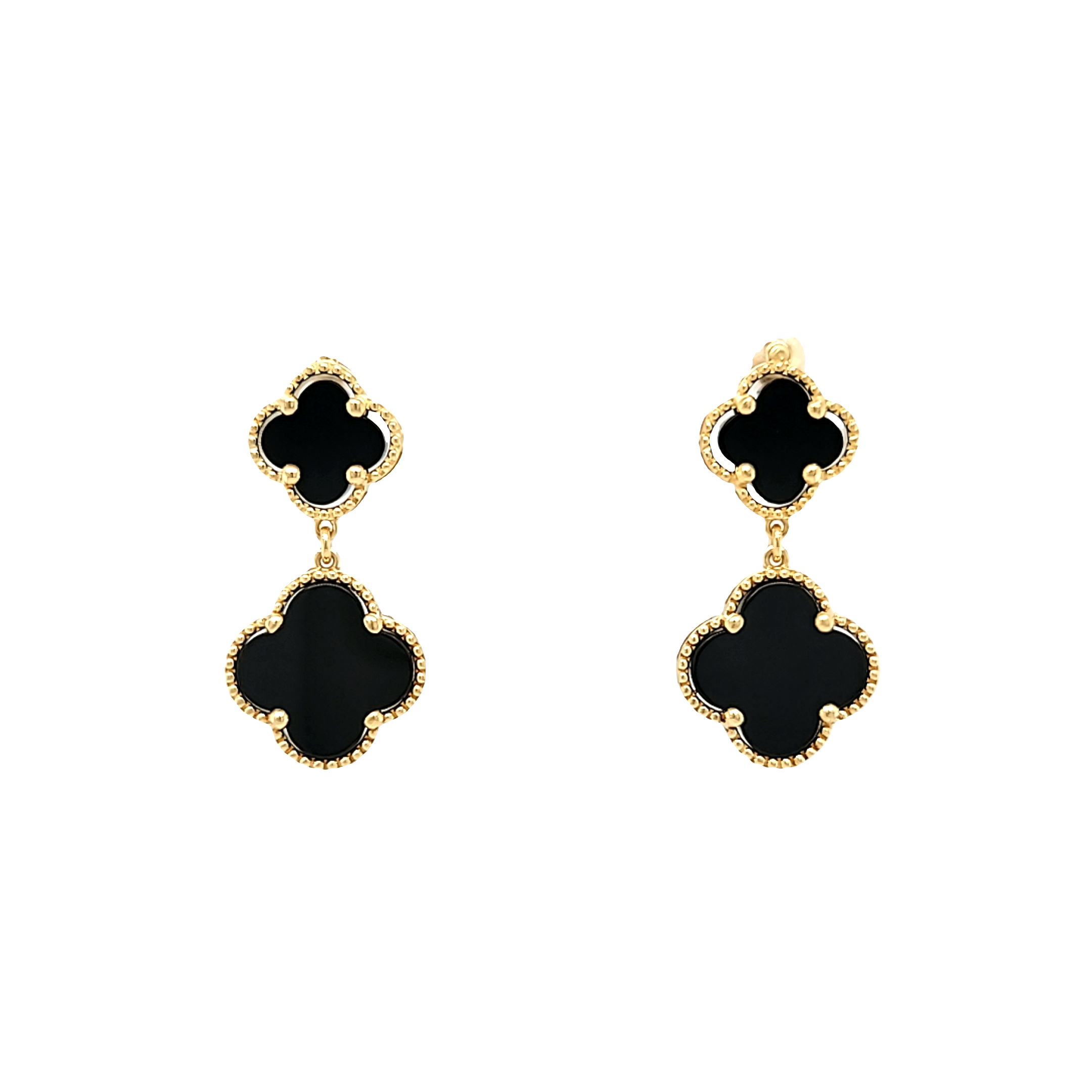 14K Yellow Gold Onyx Double Clover Drop Earrings 42003409 | Shin Brothers* 14K Yellow Gold Onyx Double Clover Drop Earrings 42003409 | Shin Brothers*