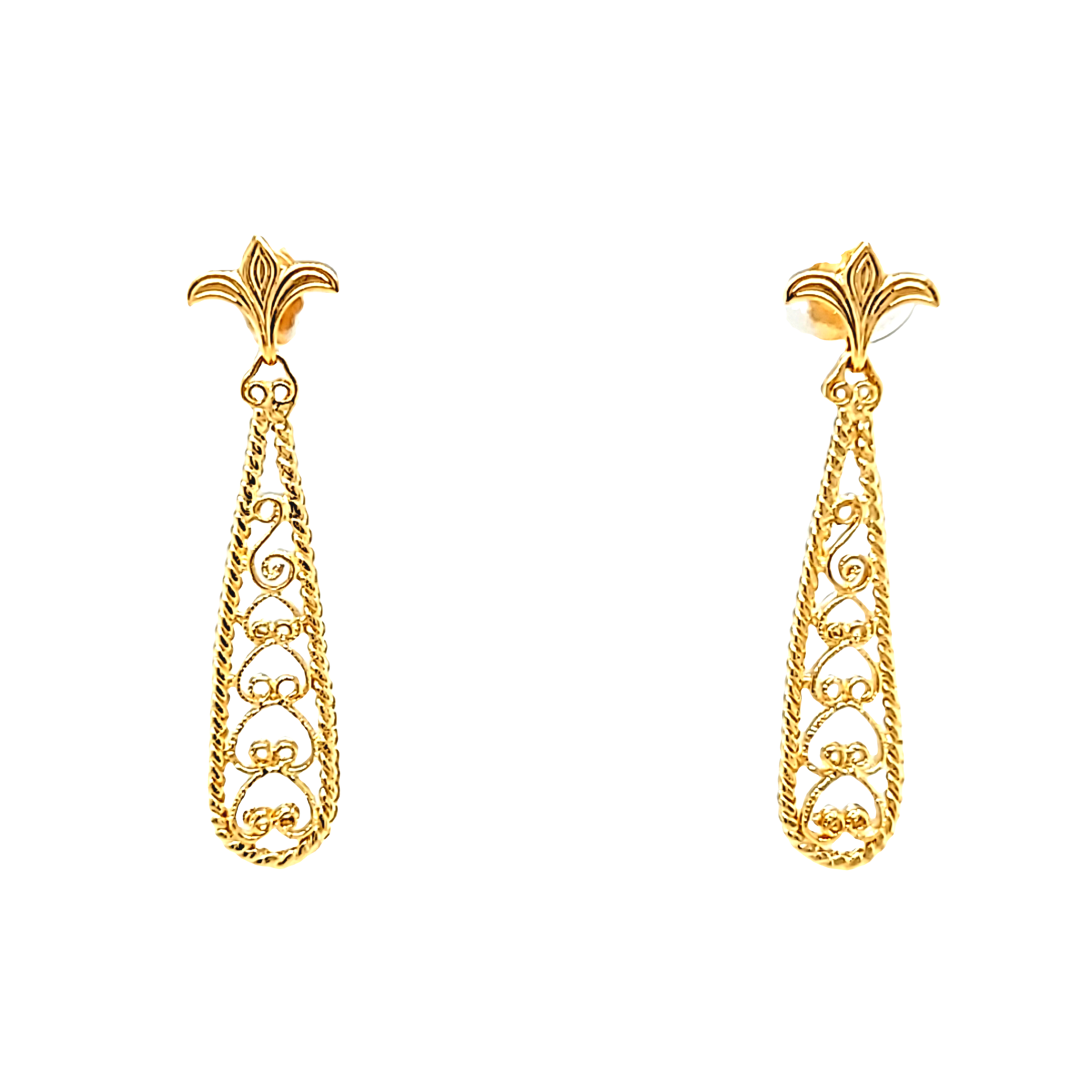 14K Yellow Gold Hanging Filigree Drop Earrings 40003210 | Shin Brothers* 14K Yellow Gold Hanging Filigree Drop Earrings 40003210 | Shin Brothers*