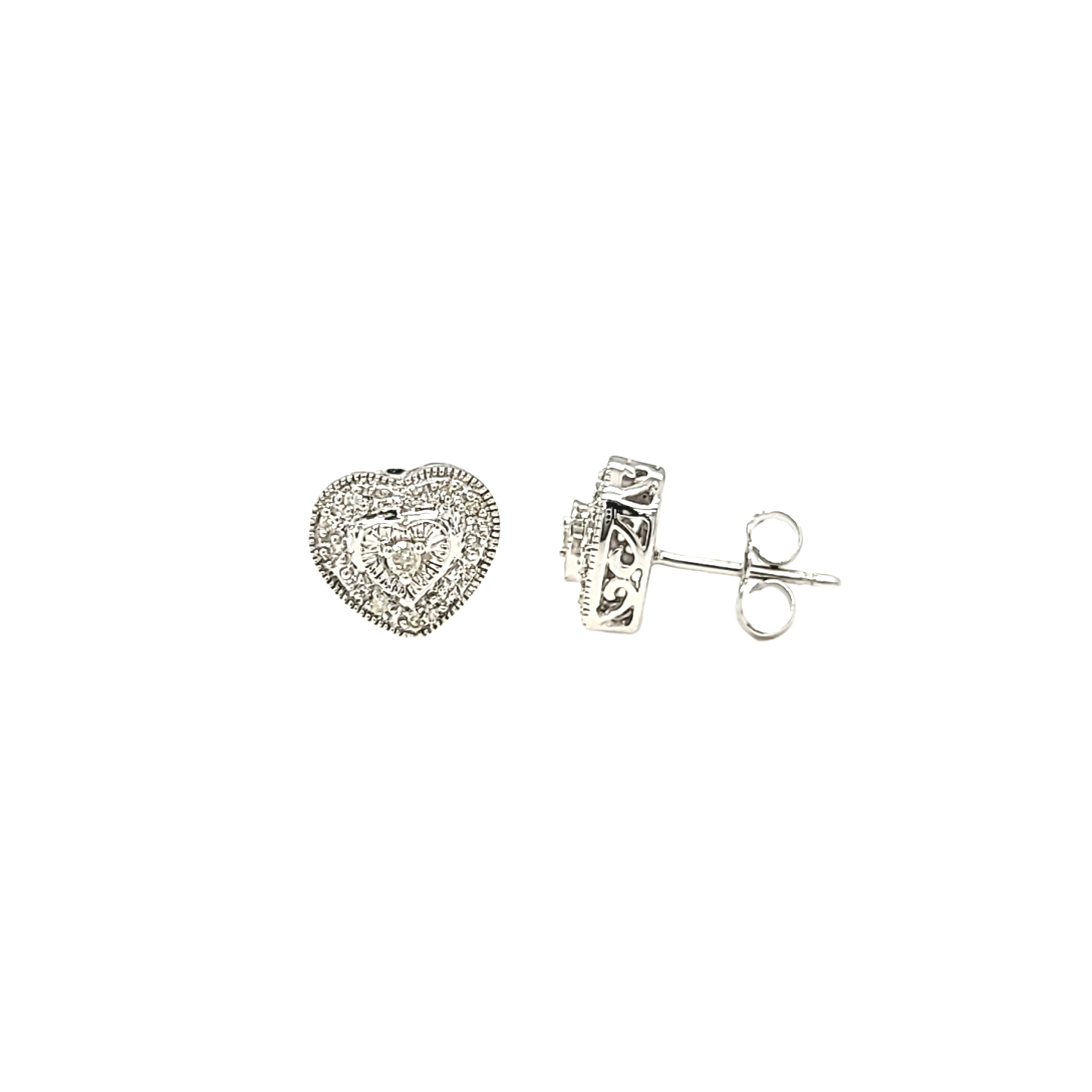 14K White Gold Diamond Double Heart Stud Earrings 41002667 | Shin Brothers*