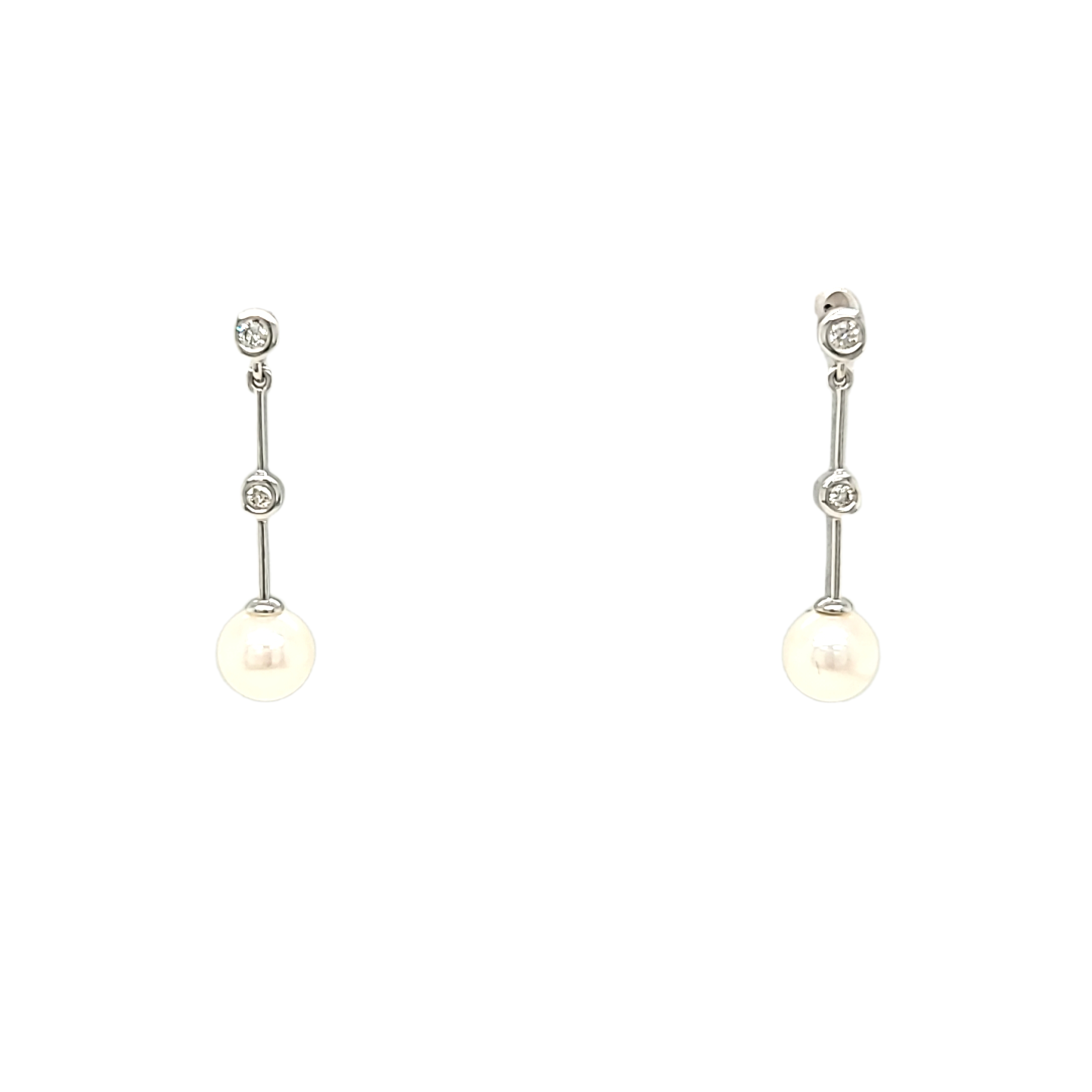 14K White Gold Cultured Pearl Diamond Drop Earrings 41002669 | Shin Brothers* 14K White Gold Cultured Pearl Diamond Drop Earrings 41002669 | Shin Brothers*