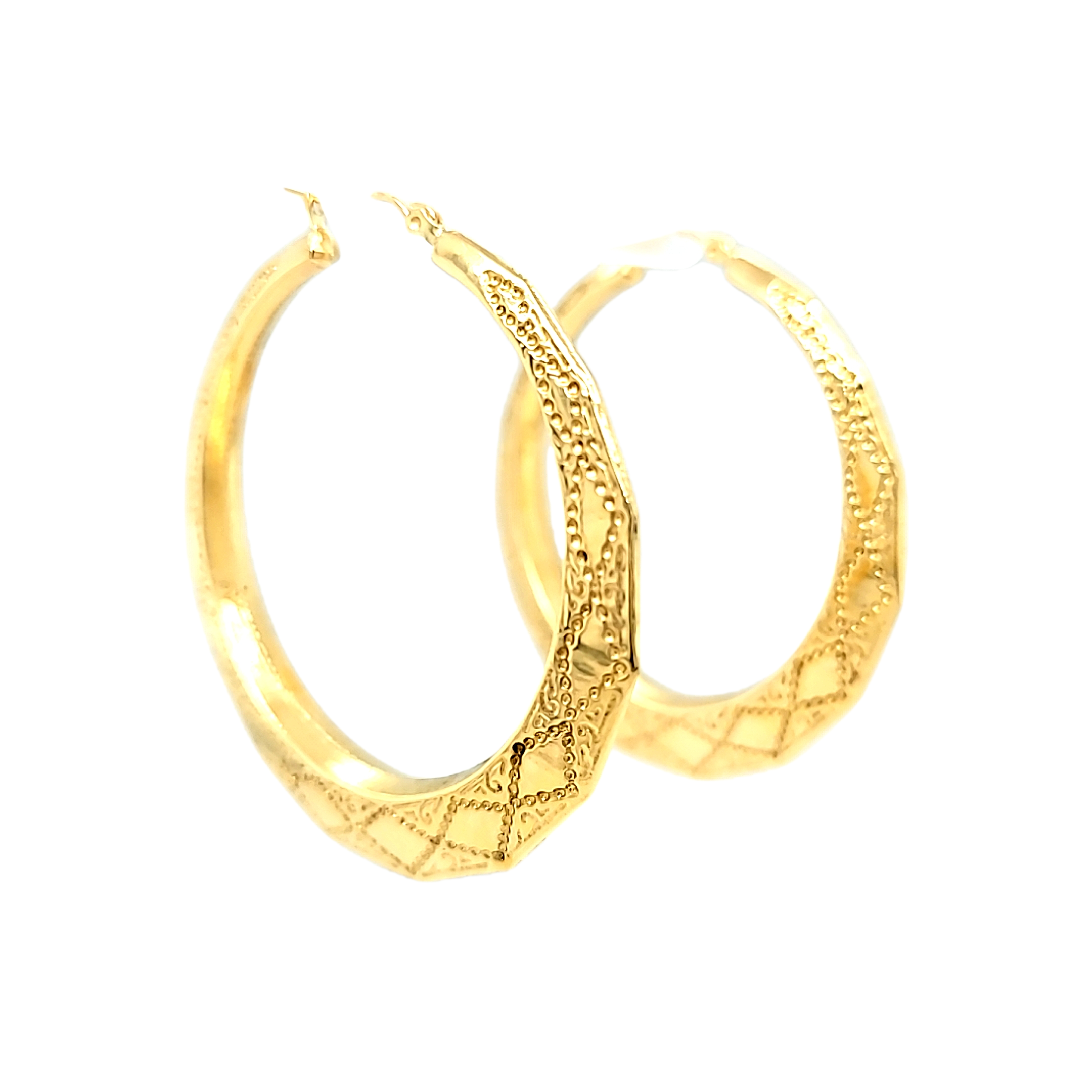 14K Yellow Gold 2 Inches Hexagon Hoop Earrings 40003225 | Shin Brothers**