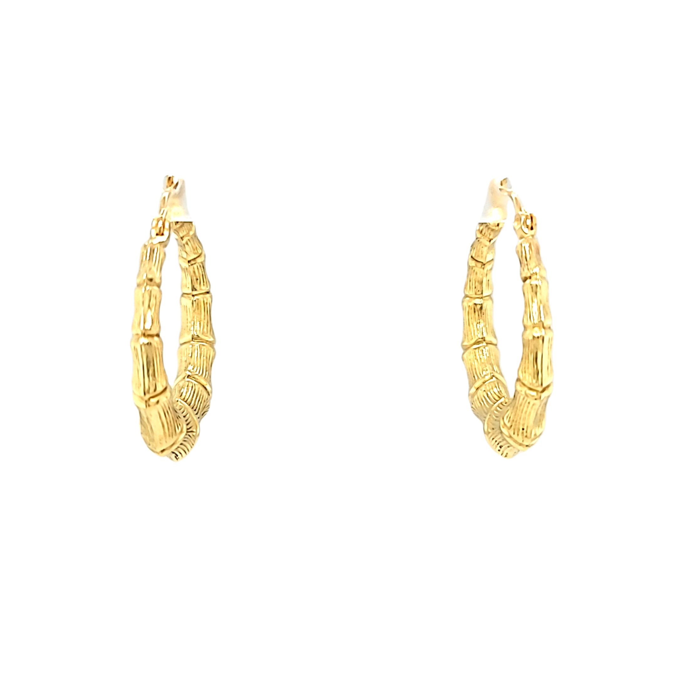 14K Yellow Gold Bamboo Hoop Earrings 40003224 | Shin Brothers*