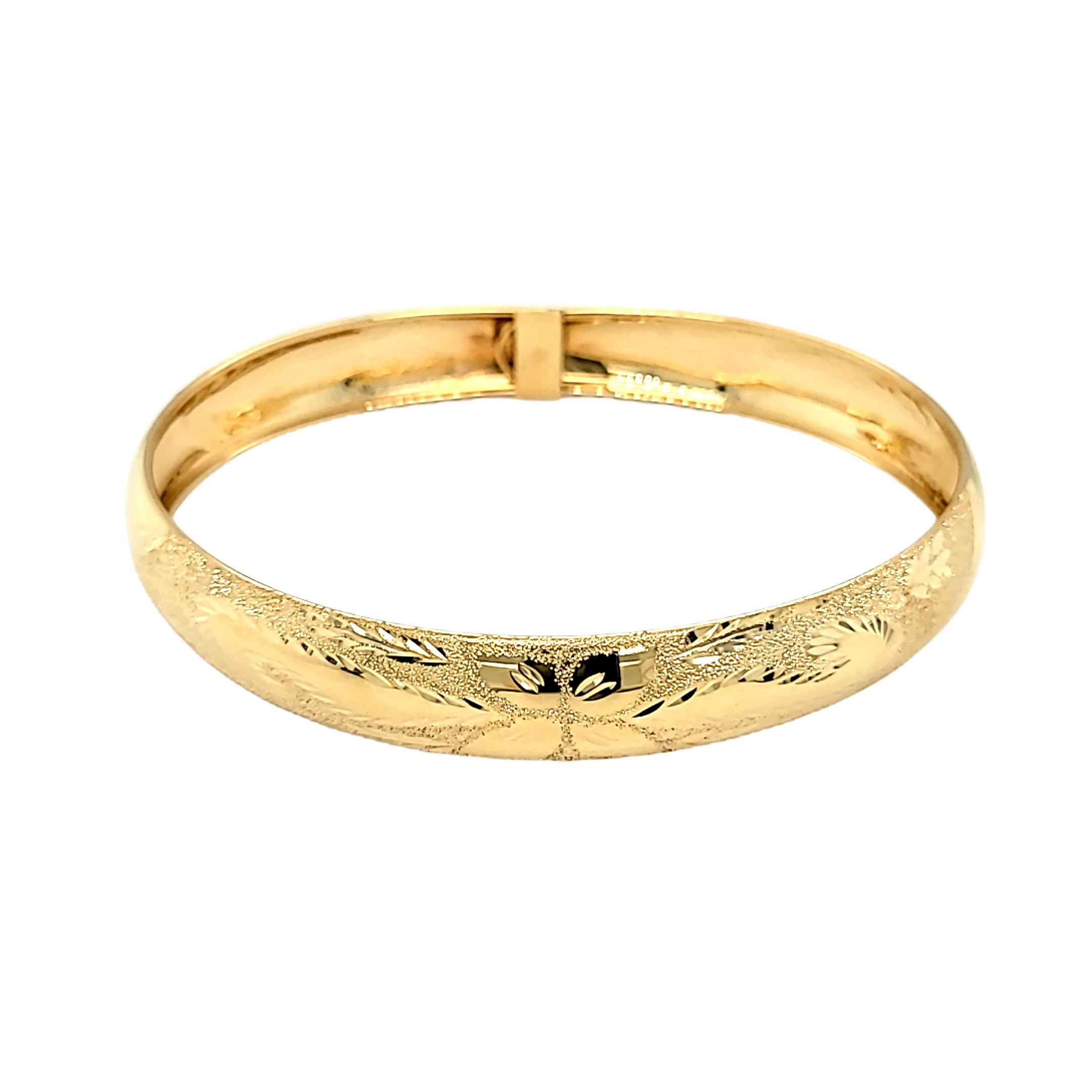 14K Yellow Gold Leaf Design Oval Bangle 20002154 | Shin Brothers* 14K Yellow Gold Leaf Design Oval Bangle 20002154 | Shin Brothers*
