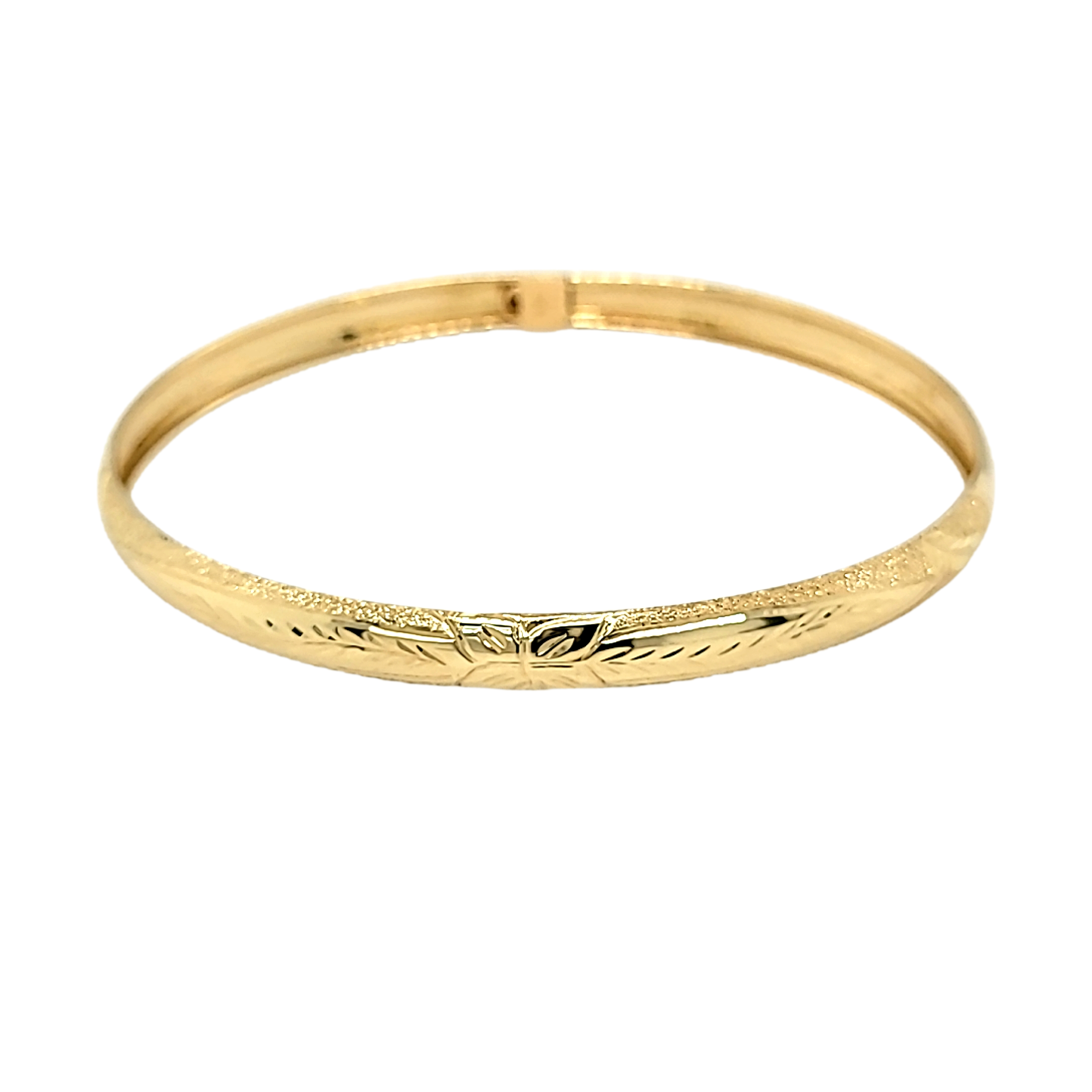 14K Yellow Gold Leaf Design Oval Bangle 20002153 | Shin Brothers*
