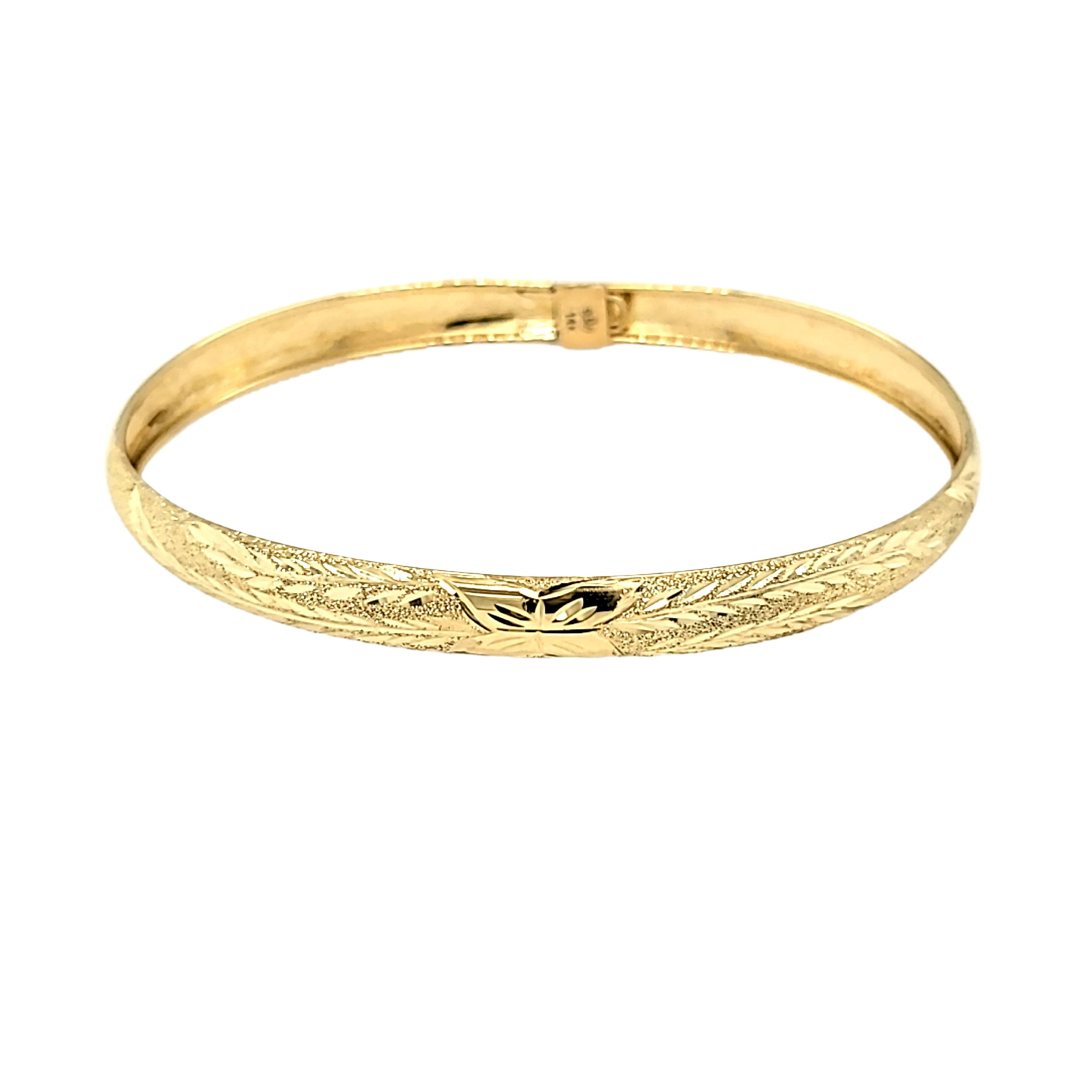 14K Yellow Gold Leaf Design Oval Bangle 20002150 | Shin Brothers*