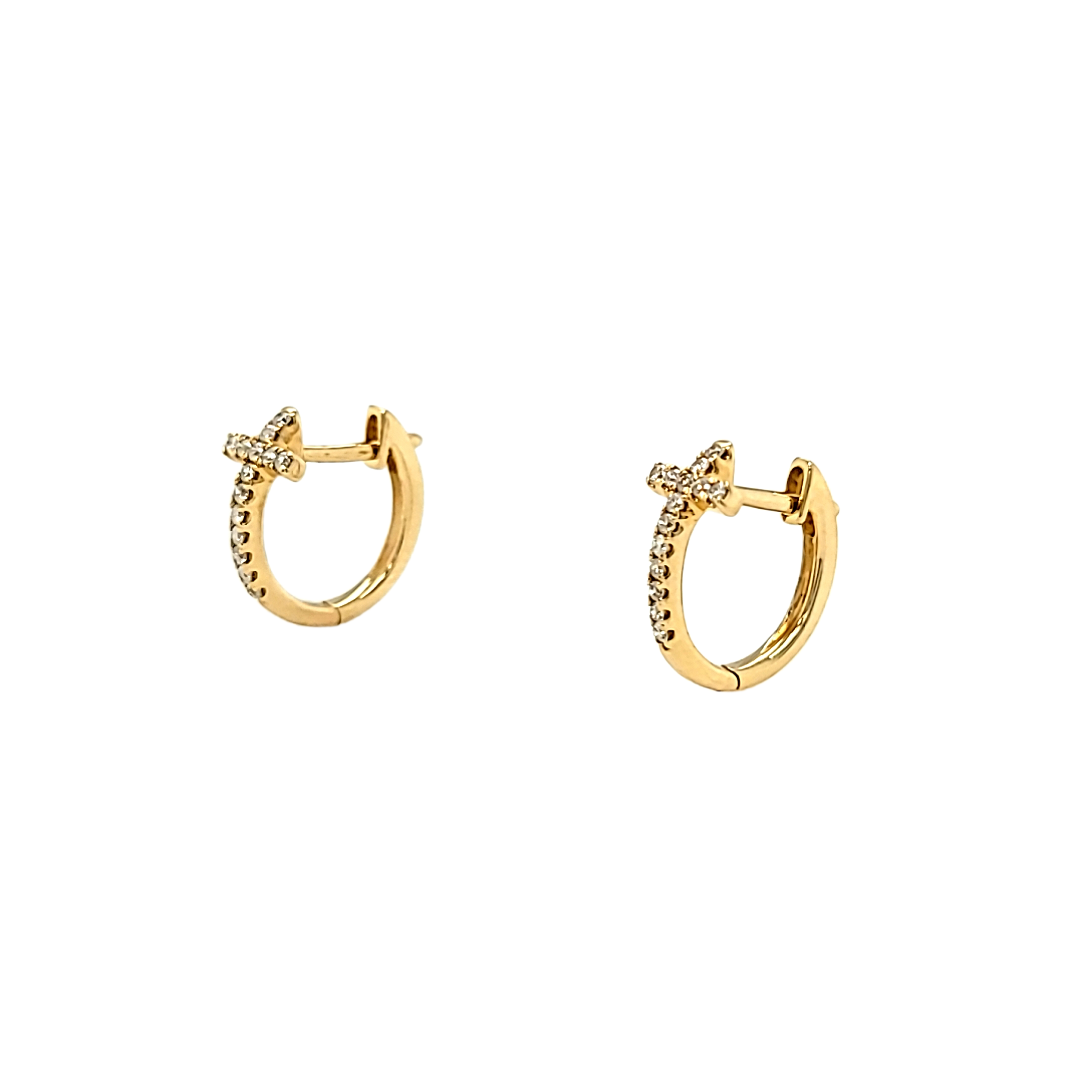 14K Yellow Gold Diamond Cross Huggie Hoop Earrings 41002671 | Shin Brothers* 14K Yellow Gold Diamond Cross Huggie Hoop Earrings 41002671 | Shin Brothers*