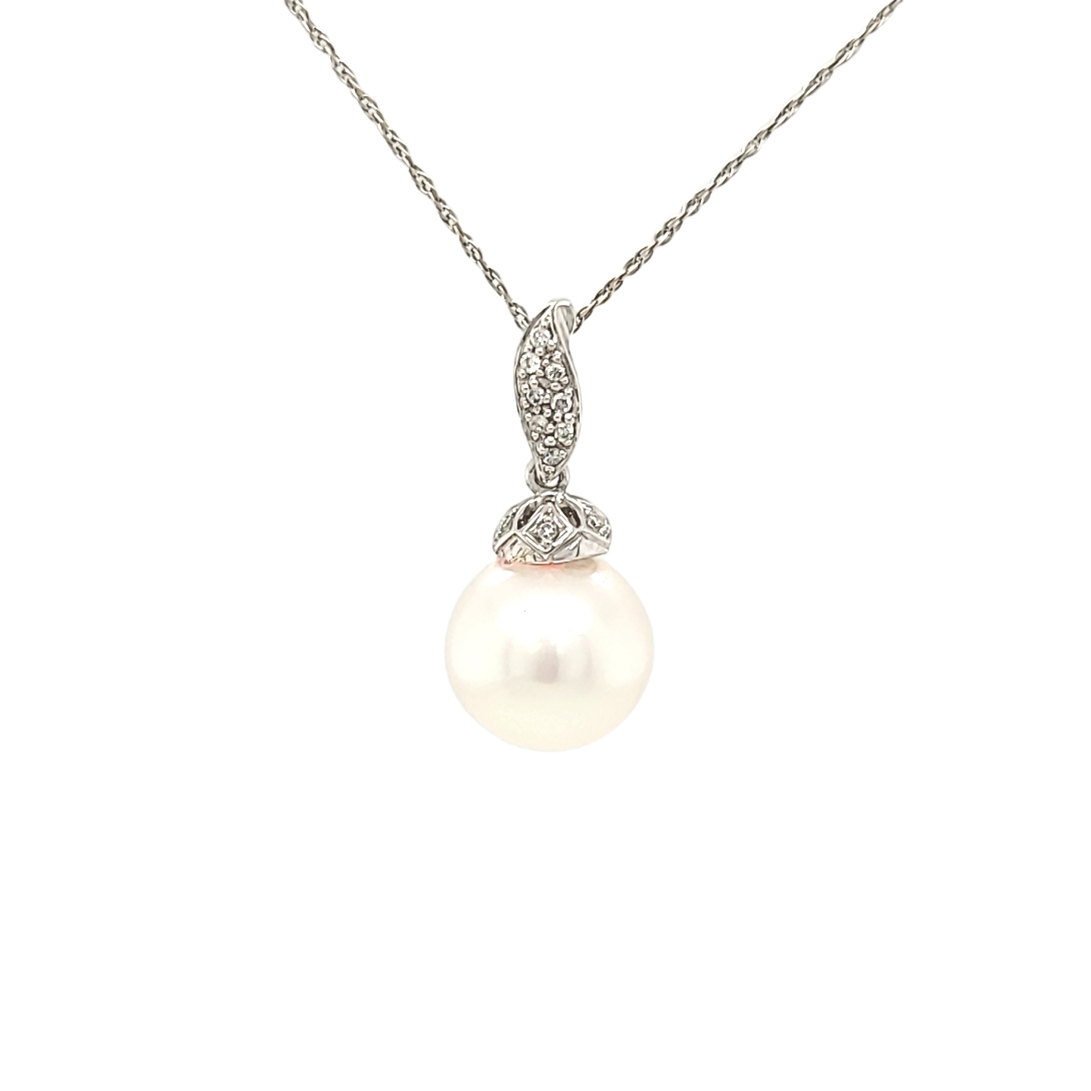 14K White Gold Diamond  Pearl Charm 52002335 | Shin Brothers**