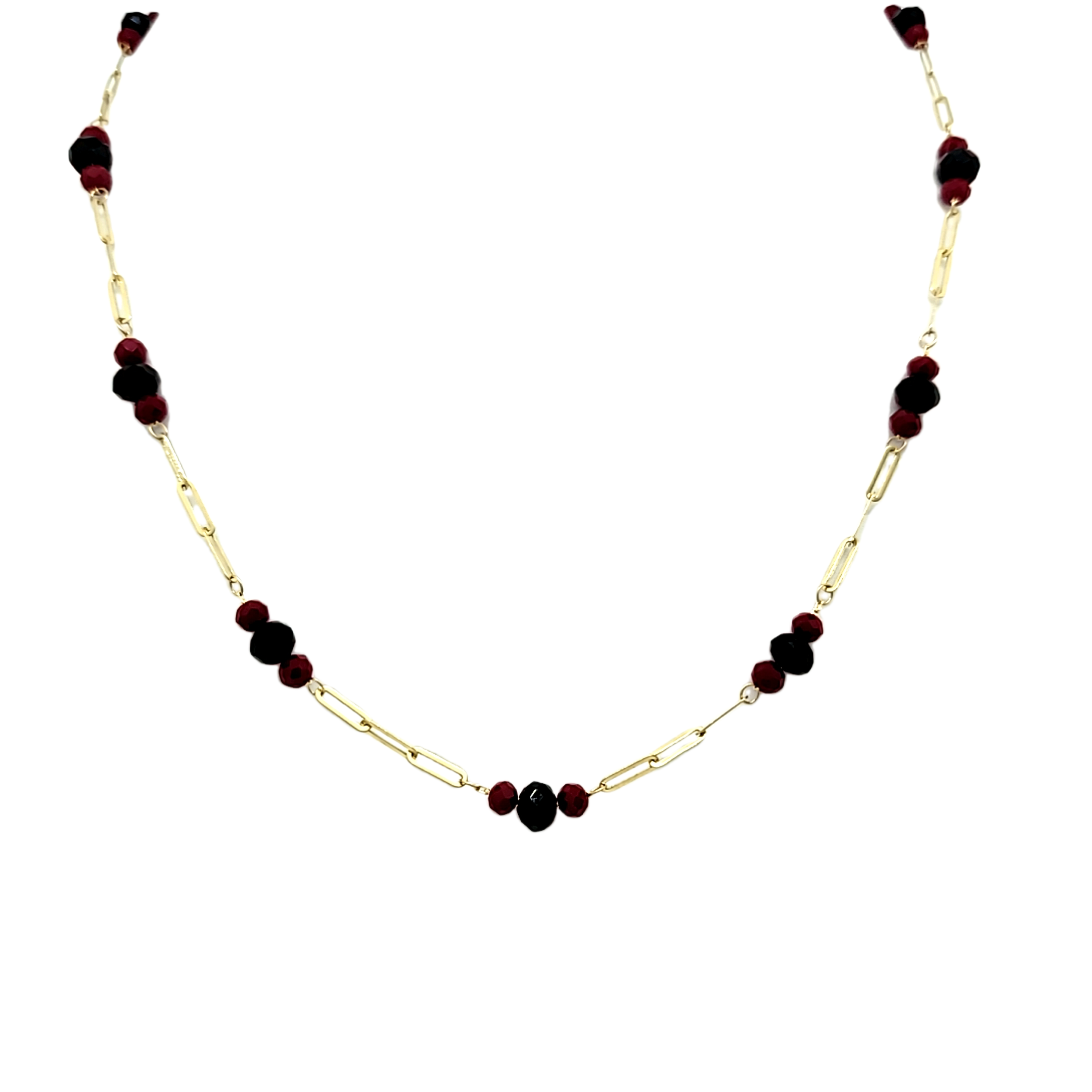 14K Yellow Gold Red & Black Beads Necklace 32000735 | Shin Brothers* 14K Yellow Gold Red & Black Beads Necklace 32000735 | Shin Brothers*