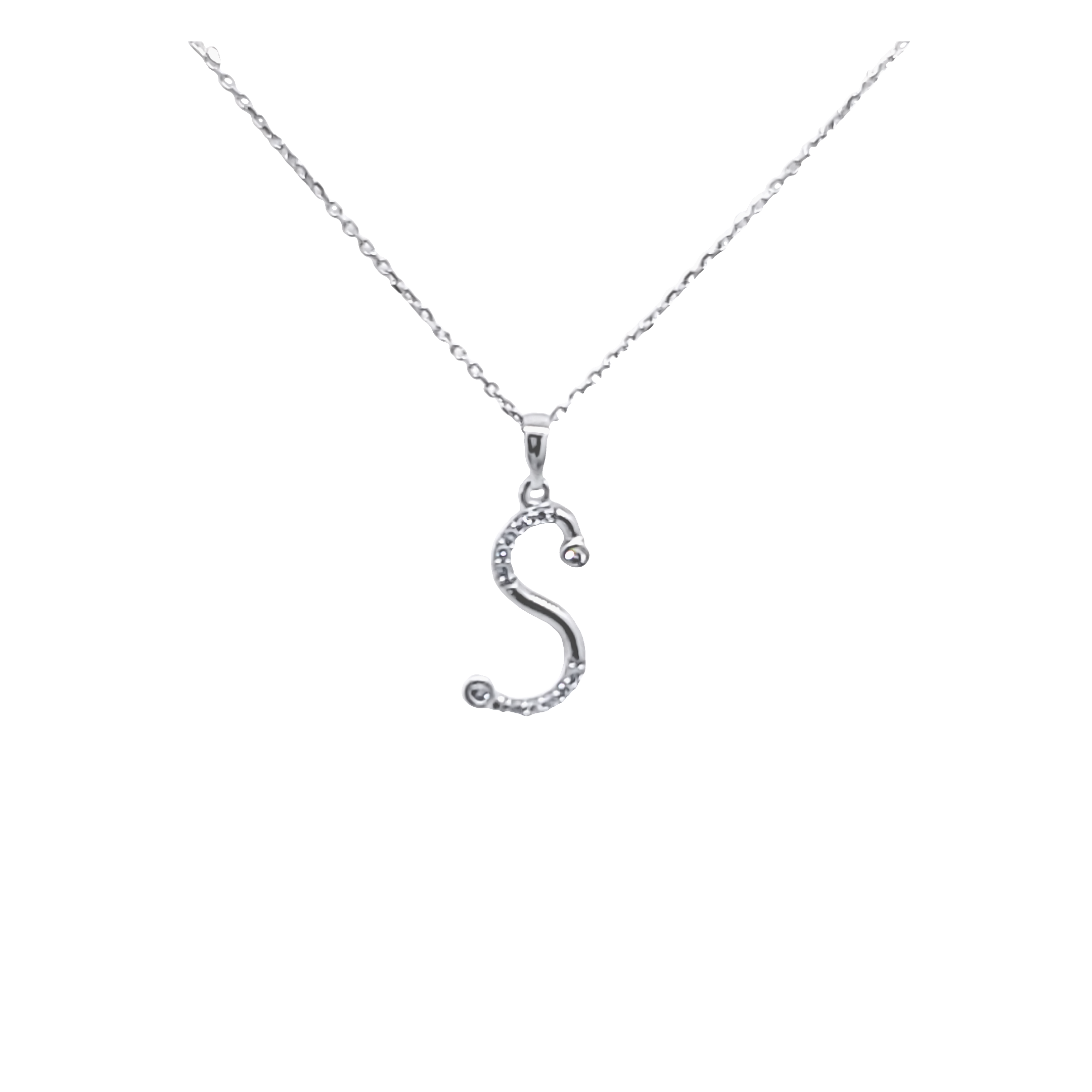 10K White Gold 18" S Initial Diamond Necklace 39000265 | Shin Brothers*