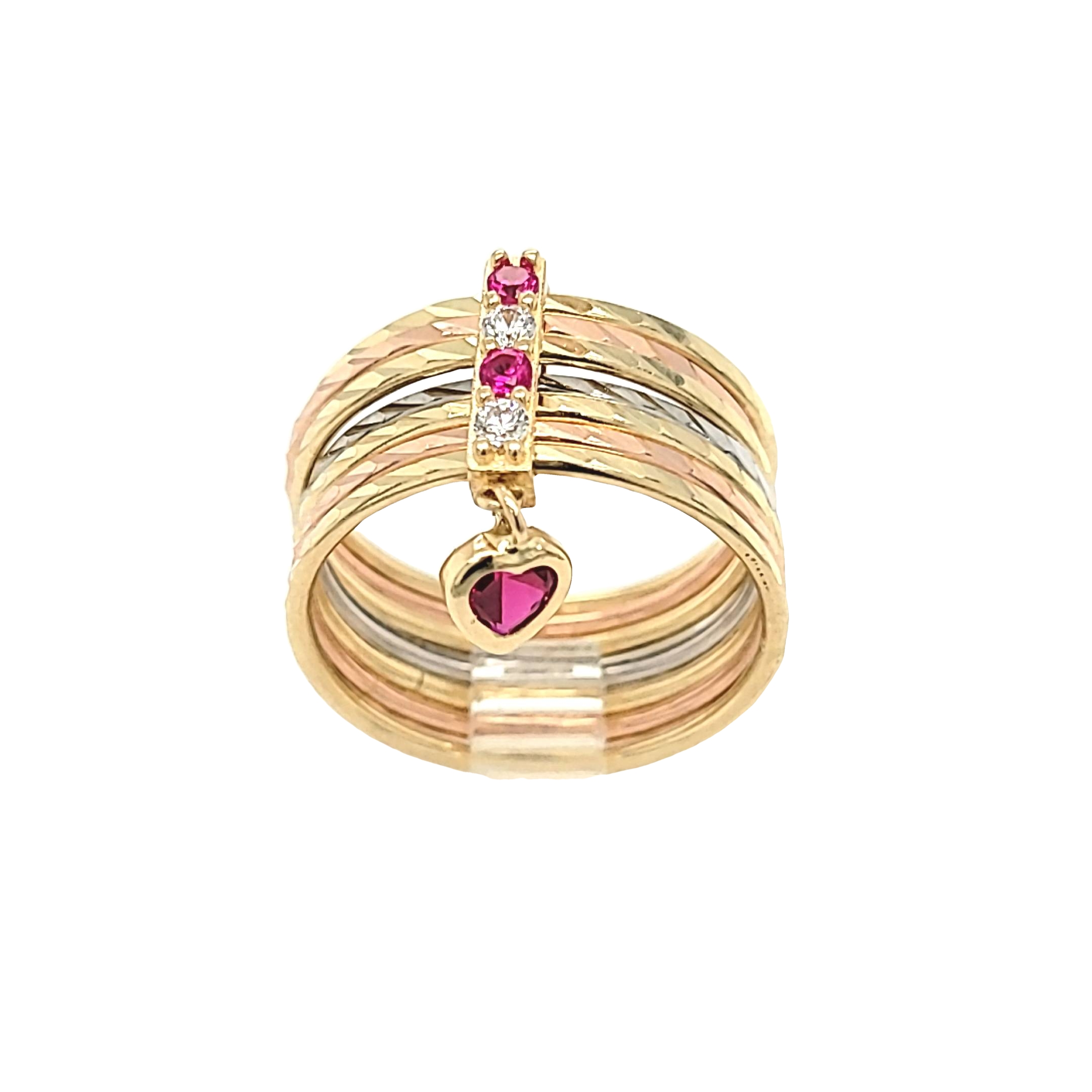 14K Tricolor Gold Red and White Cubic Zirconia 7 Days Ring 12003164 | Shin Brothers**