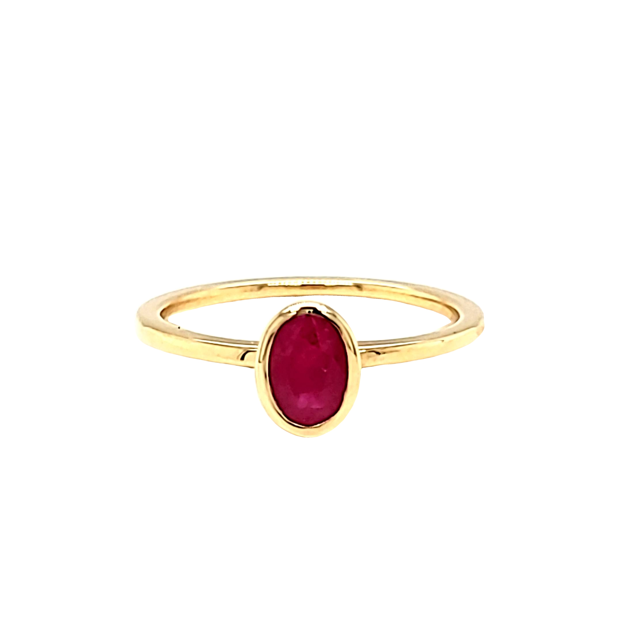 14K Yellow Gold Oval Ruby Bezel Ring 12003167 | Shin Brothers*  14K Yellow Gold Oval Ruby Bezel Ring 12003167 | Shin Brothers*