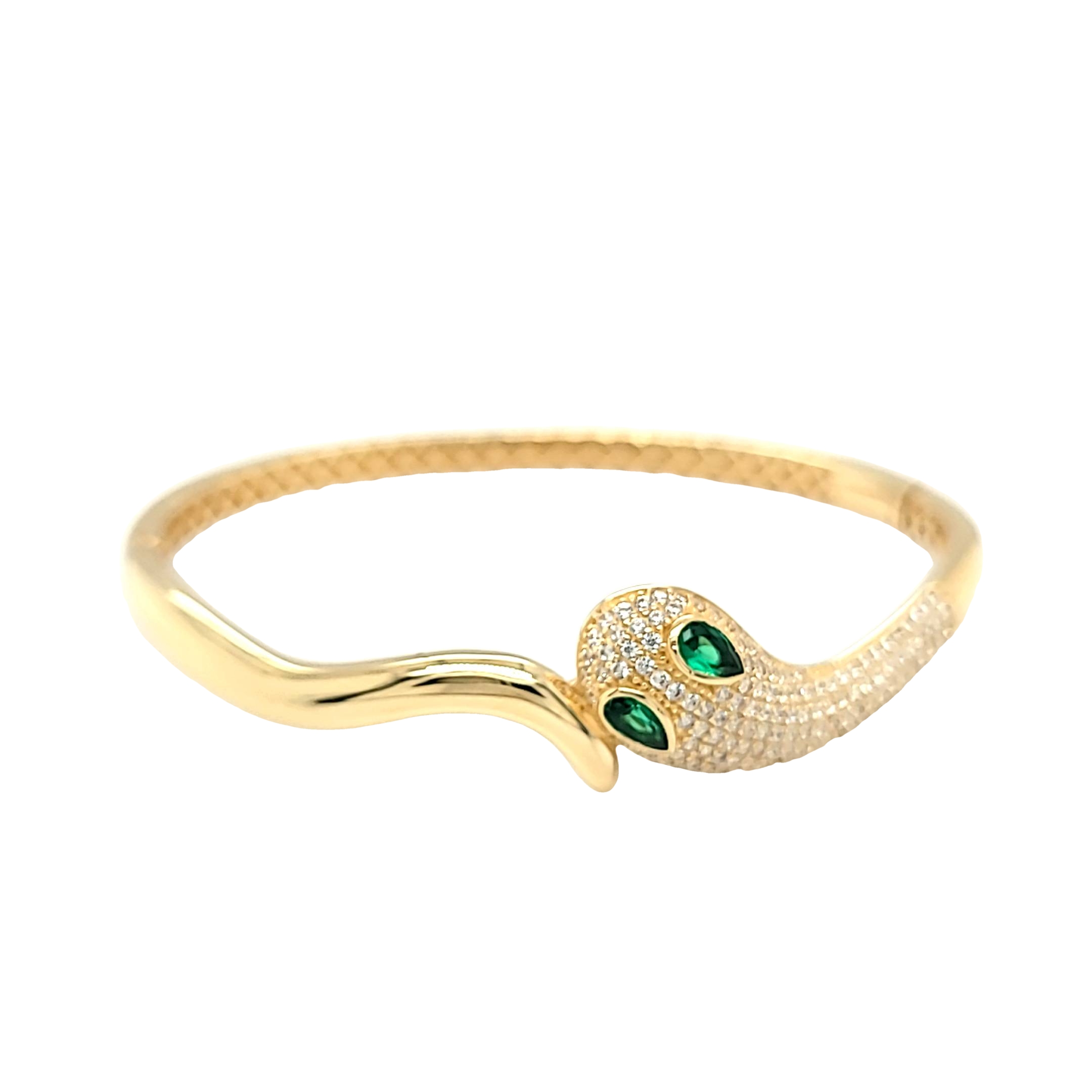 14K Yellow Gold Green And White cubic zirconia Snake Bangle 220009521| Shin Brothers*